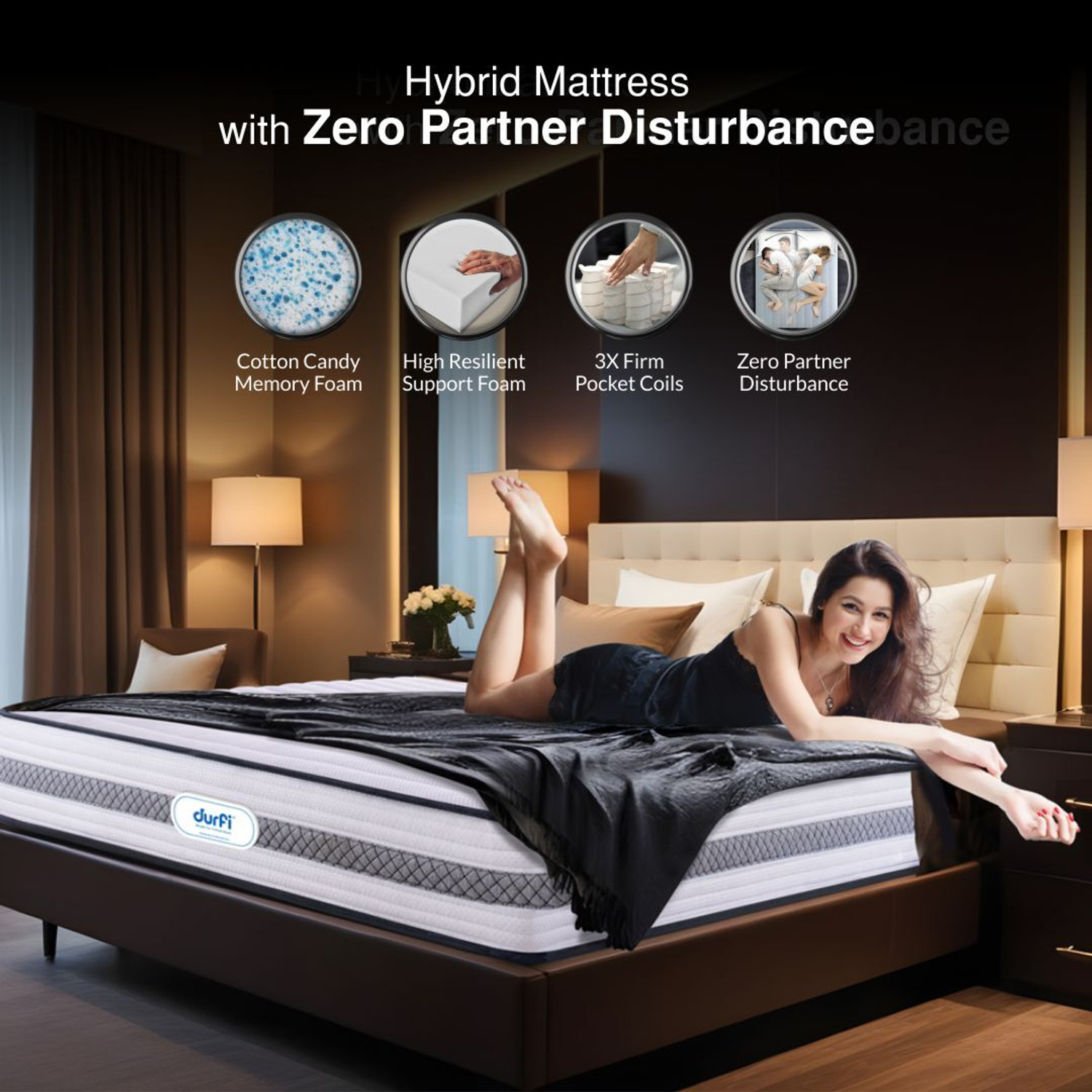 Image of Durfi Hybrid Cotton Candy Memory Foam CertiPUR-US Certified 6 inch Single Pocket Spring Mattress