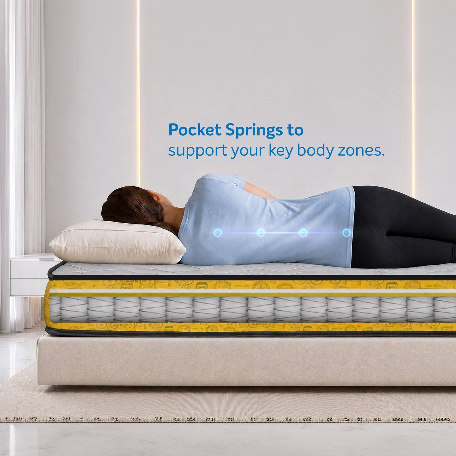 Image of Sleepwell Ortho Pro Spring, Medium Firm, Orthopedic, Anti-Microbial, 10 Yr Warranty, 6 inch Single Pocket Spring Mattress