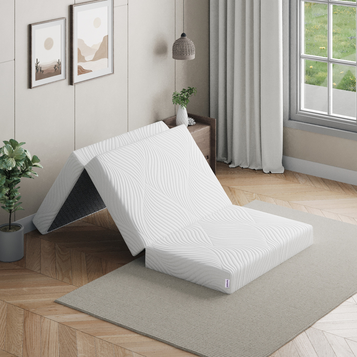 Image of SPRINGWEL Tri-fold Portable Mattress, Anti-skid Base, Washable cover 4 Inch HD Foam single 4 inch Single High Density (HD) Foam Mattress