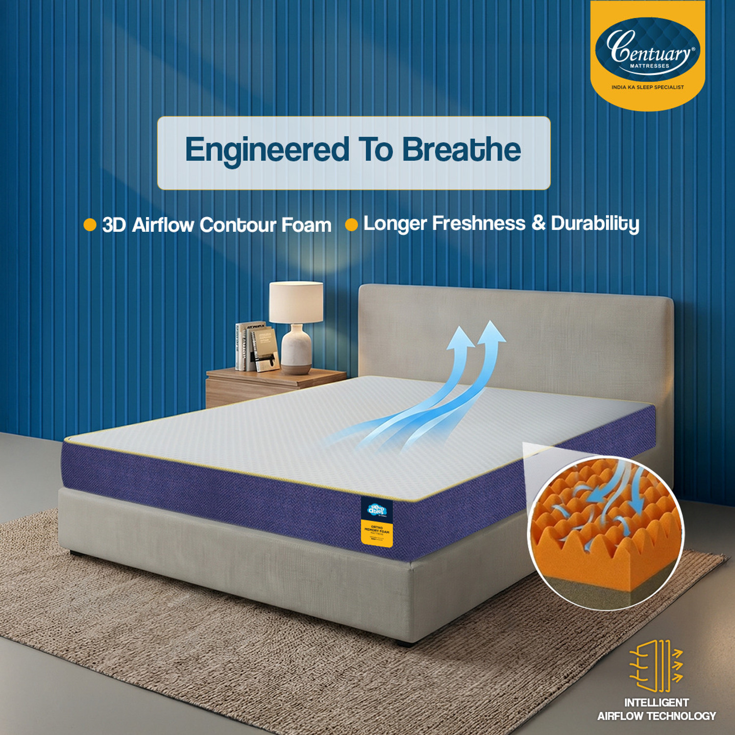 Image of Centuary Ortho-Sleepables, Memory Foam, Medium firm support 6 inch Single High Resilience (HR) Foam Mattress