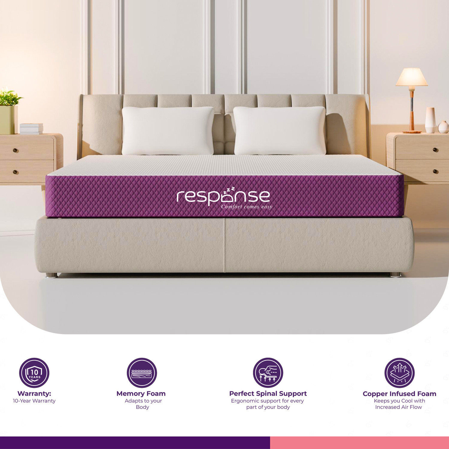 Image of Response 5 Zone charcoal infused cocoon foam orthopedic 8 inch Double High Density (HD) Foam Mattress