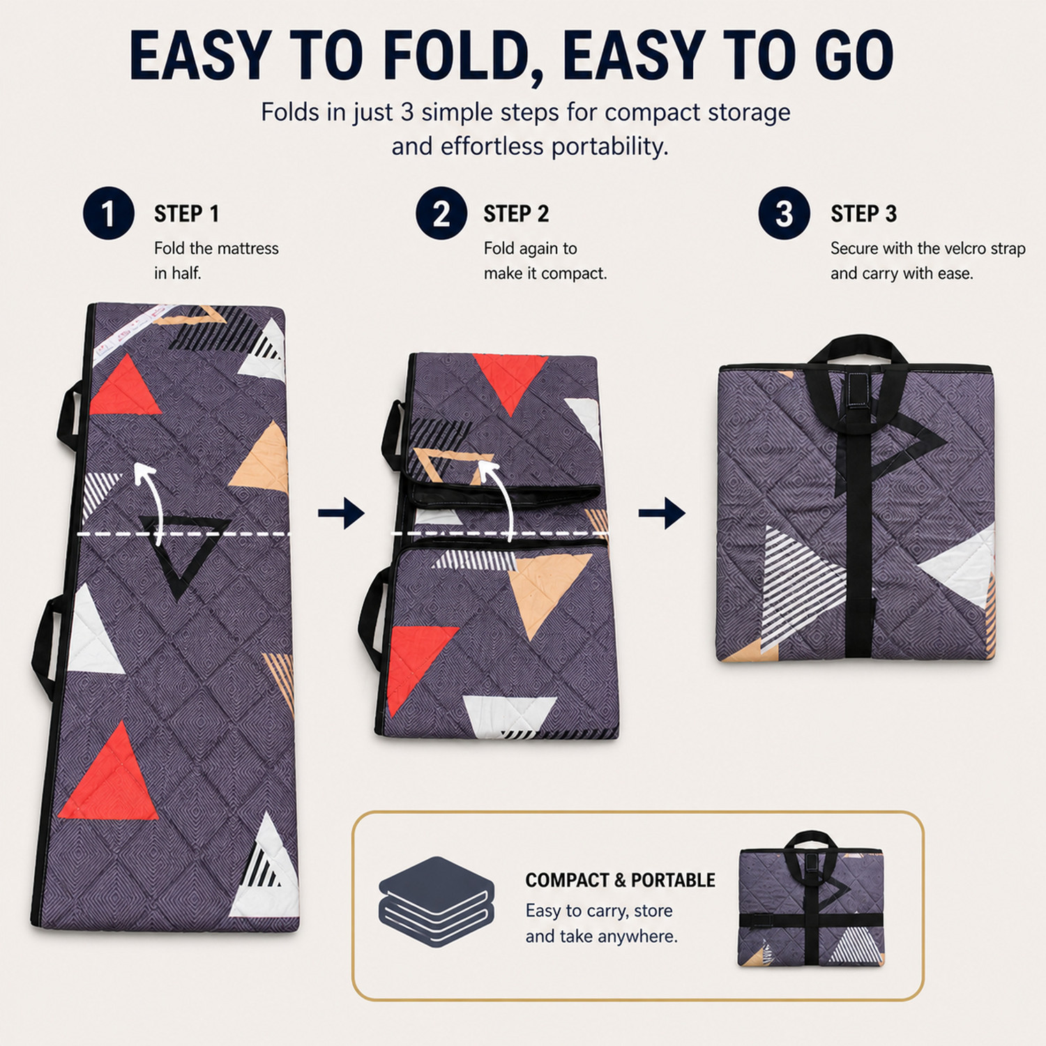 Image of Rhythm Lite 1 Inch Foldable Foam Mattress, Travel Picnic, High Resilience (HR) foam 1 inch Queen High Resilience (HR) Foam Mattress