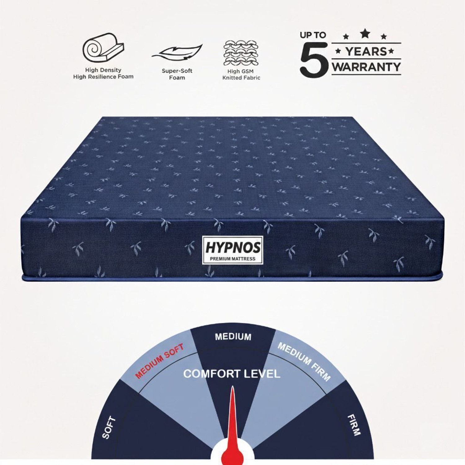 Image of Hypnos Dual Comfort Reversible Soft & Hard Sides 5 inch Single High Resilience (HR) Foam Mattress