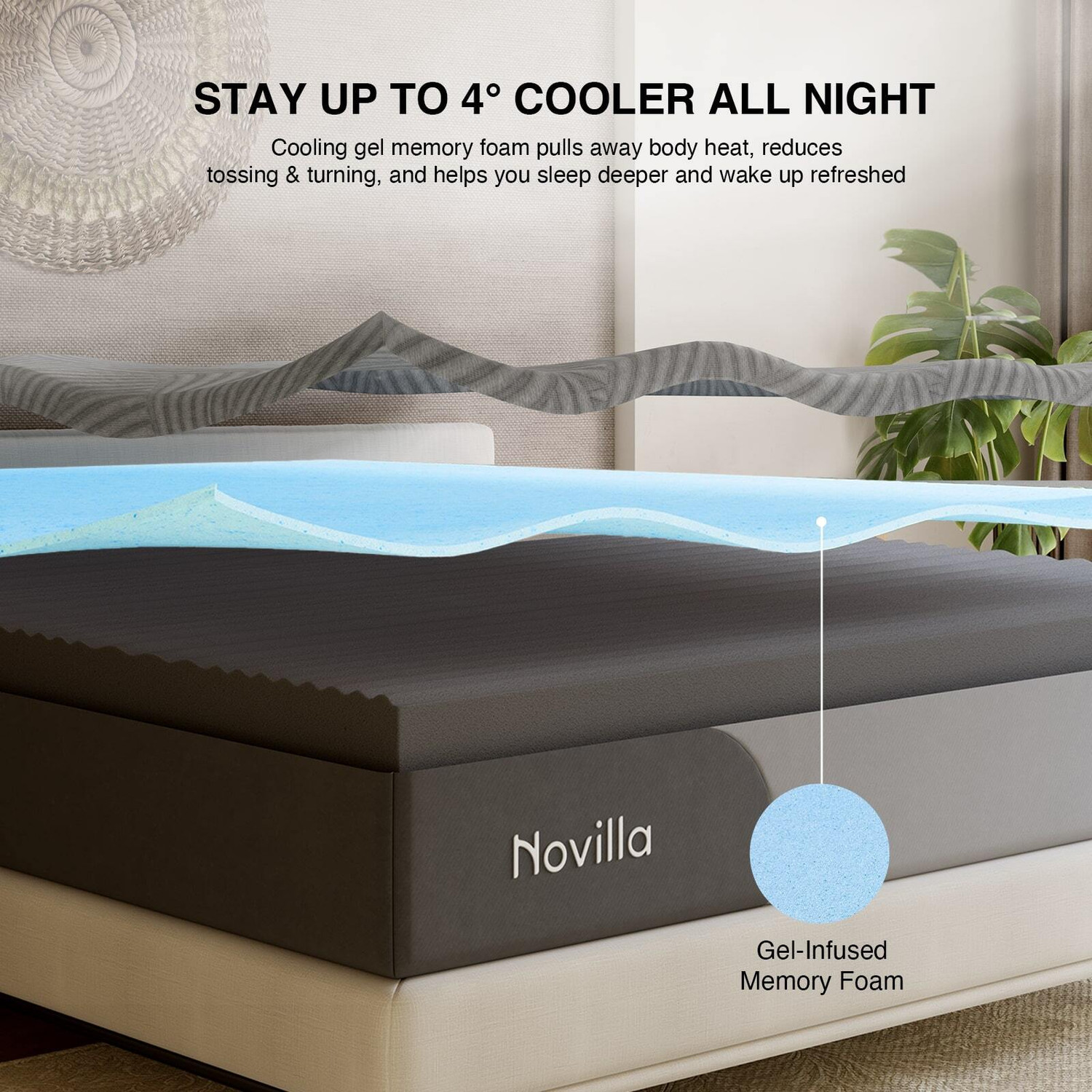 Image of Novilla SpineTek 7-Zone Ortho Mattress Gel Memory Foam, Cooling Comfort & Back Relief 8 inch Queen PU Foam Mattress
