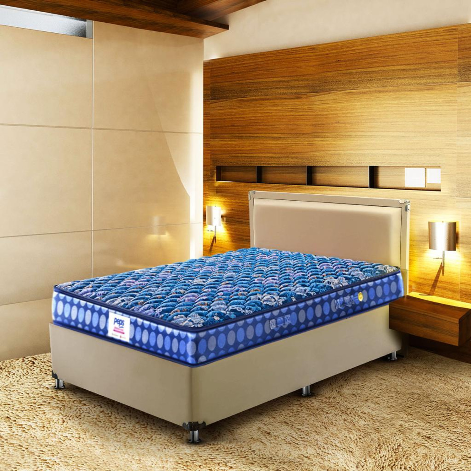 Image of PEPS Springkoil Durable PU Foam Quilt, Medium Firm Back Support, Dark Blue 6 inch Queen Bonnell Spring Mattress