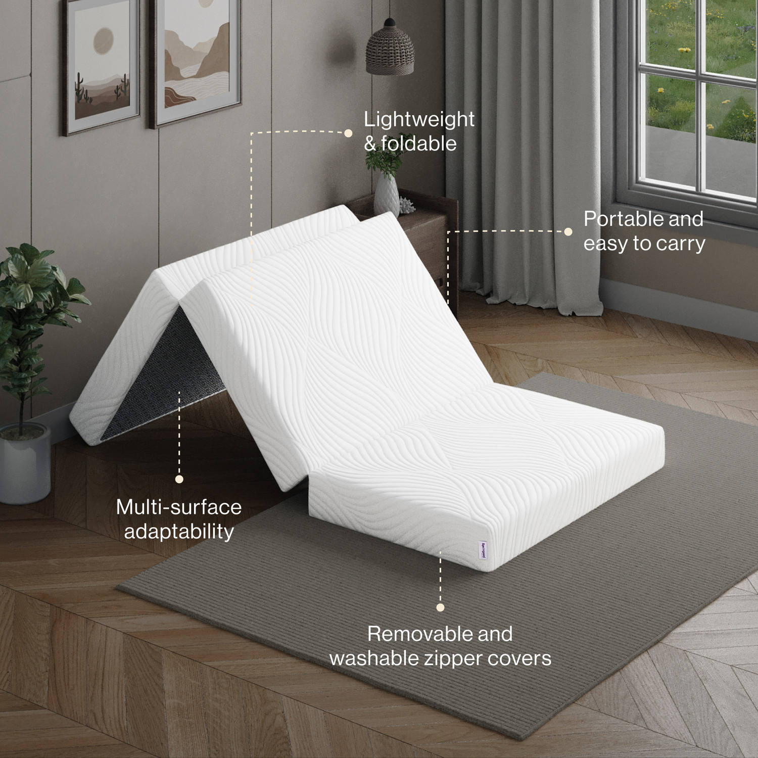 Image of SPRINGWEL Tri-fold Portable Mattress, Anti-skid Base, Washable cover 4 Inch HD Foam single 4 inch Single High Density (HD) Foam Mattress