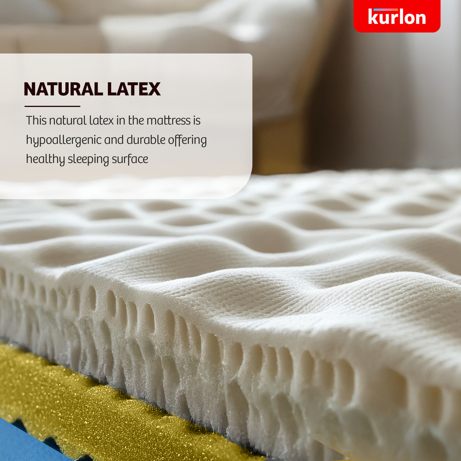 Image of KURLON Orthopedic Plus Natural Latex, Acuprofile Tech, Quilted Top, Back Support, 8 inch Single High Resilience (HR) Foam Mattress
