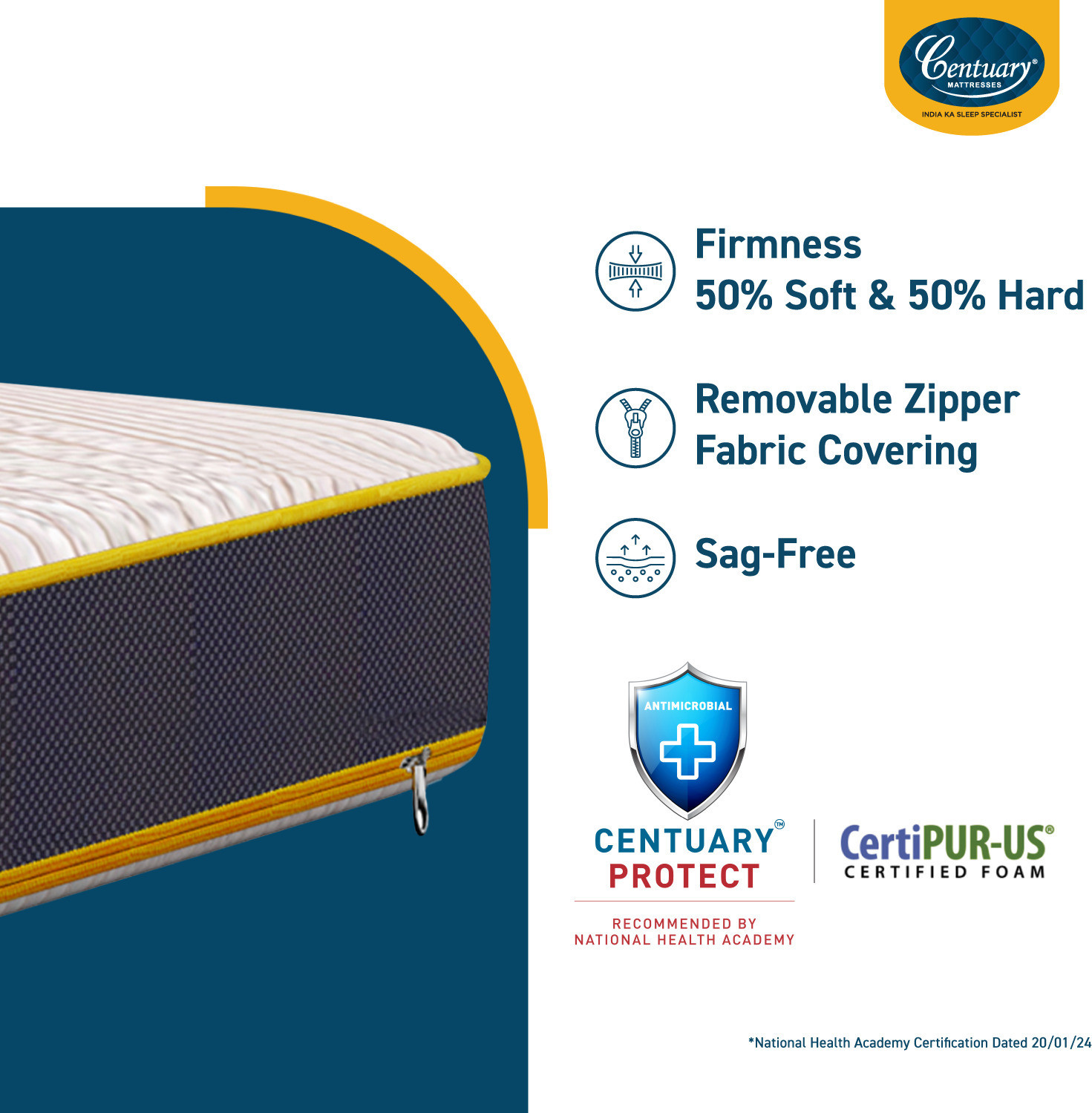 Image of Centuary Reversible, Hard & Soft 5 inch Single High Resilience (HR) Foam Mattress