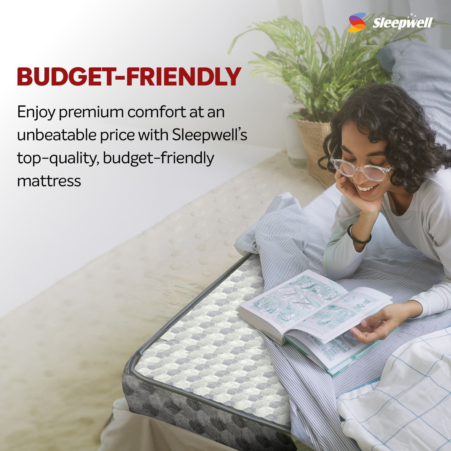Image of Sleepwell Stargold,Medium Firm, Acuprofile & Anti- Sag Technology, Neem Anti-Microbial 4 inch Single High Resilience (HR) Foam Mattress