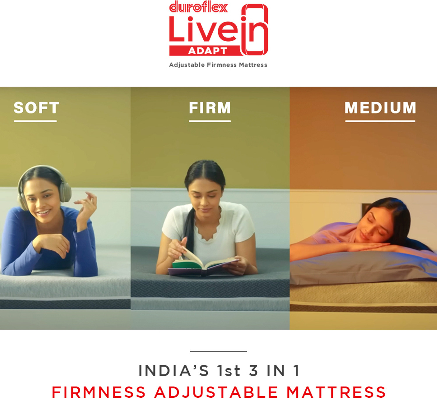 Image of Duroflex LiveIn Adapt Flippable with 3 Interchangeable Firmness Layers 6 inch Double High Resilience (HR) Foam Mattress