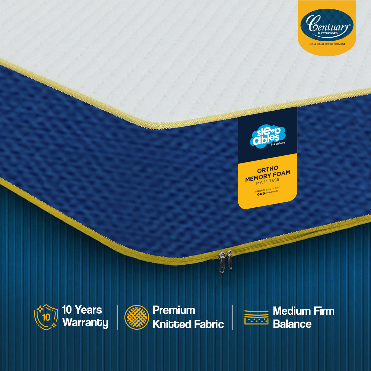 Image of Centuary Ortho-Sleepables, Memory Foam, Medium firm support 6 inch Single High Resilience (HR) Foam Mattress