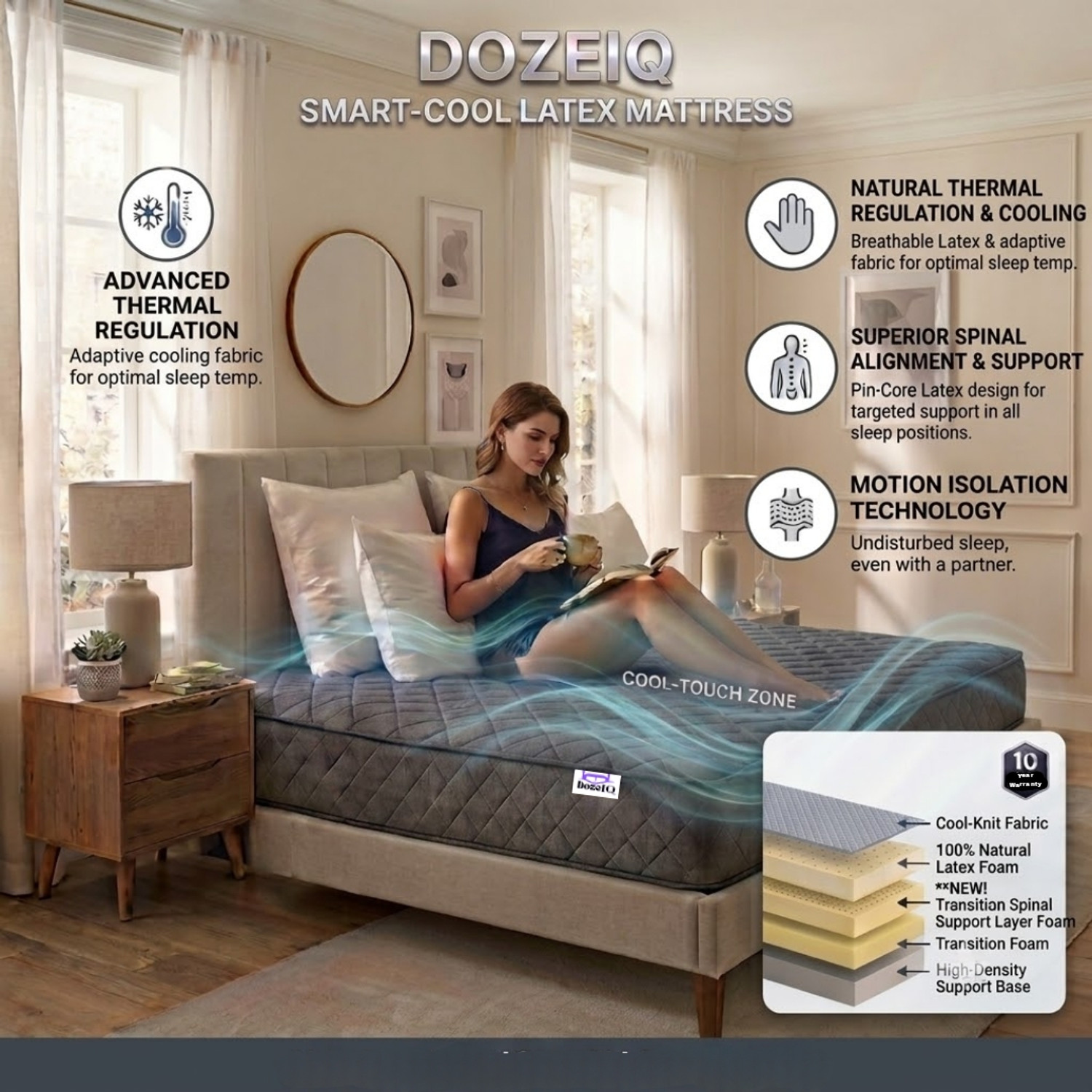 Image of DozeIQ Natural Latex Orthopedic Reversible Mattress Back Pain Relief & Spine Support 6 inch Double High Resilience (HR) Foam Mattress