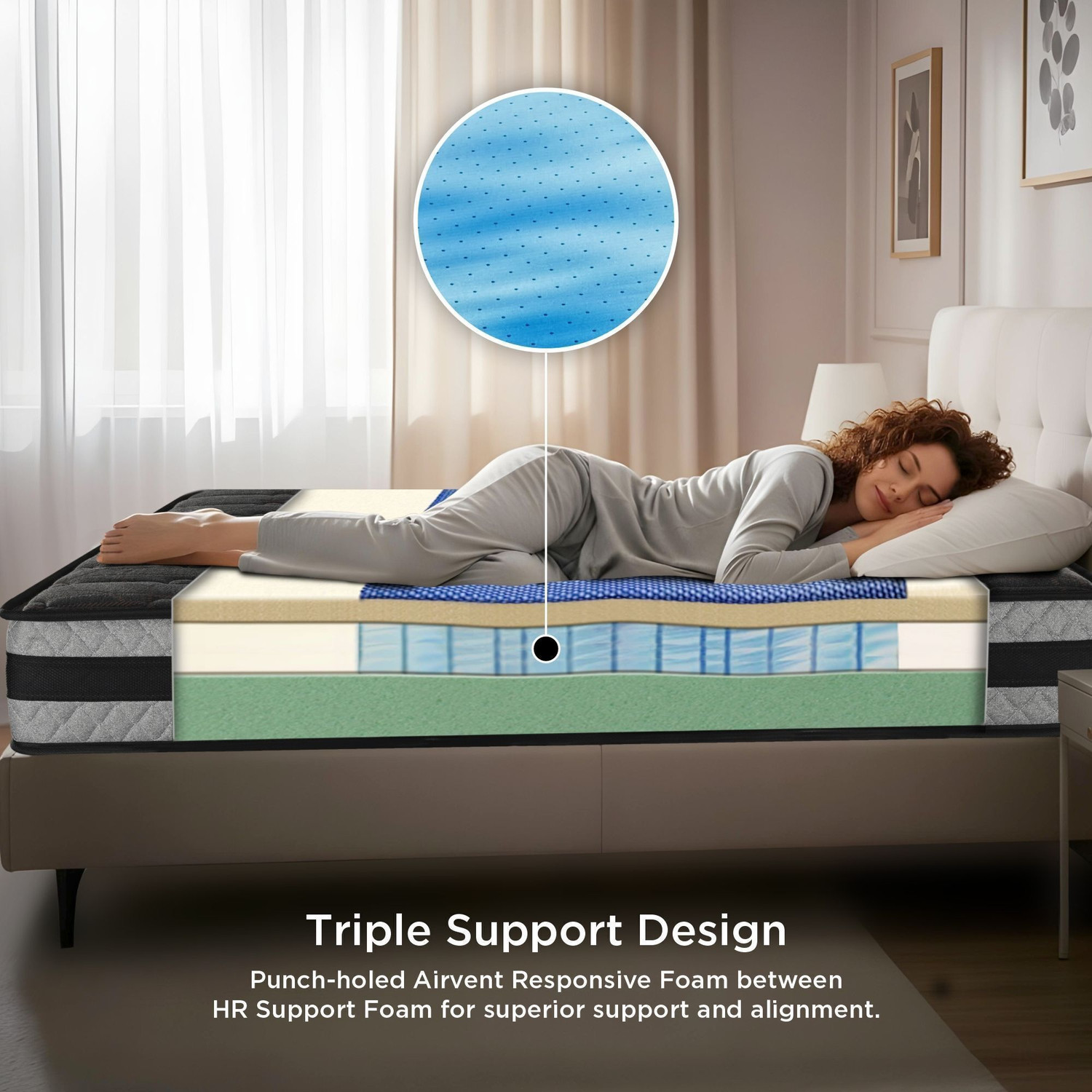 Image of SPRINGFIT Zbox Microgrid Mattress with Cooling Airvent Responsive & Aero Sleep 6 inch Queen High Resilience (HR) Foam Mattress
