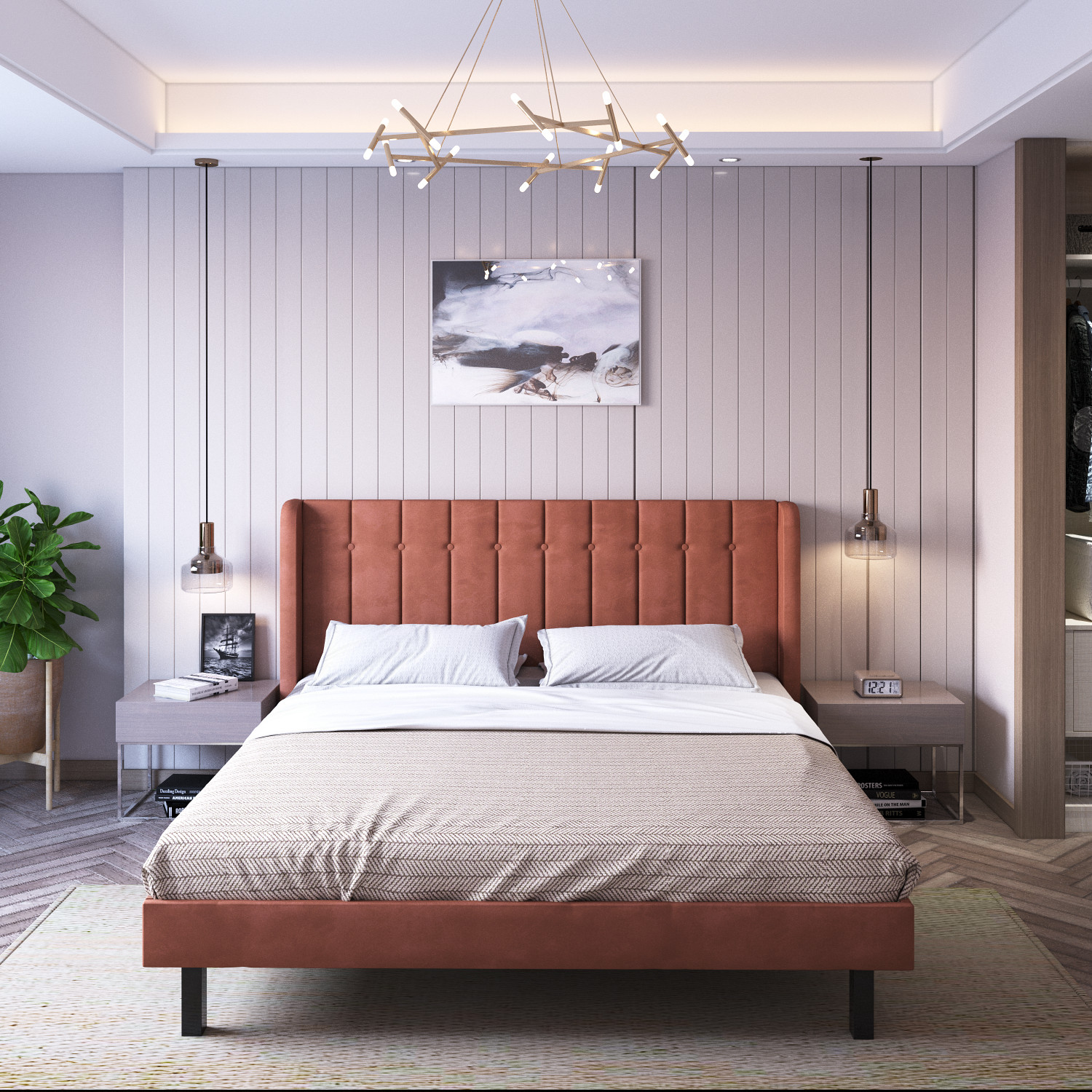 Image of Flipkart Perfect Homes Upholstered Engineered Wood Queen Bed, 205 cm x 157 cm (6.73 ft x 5.15 ft)