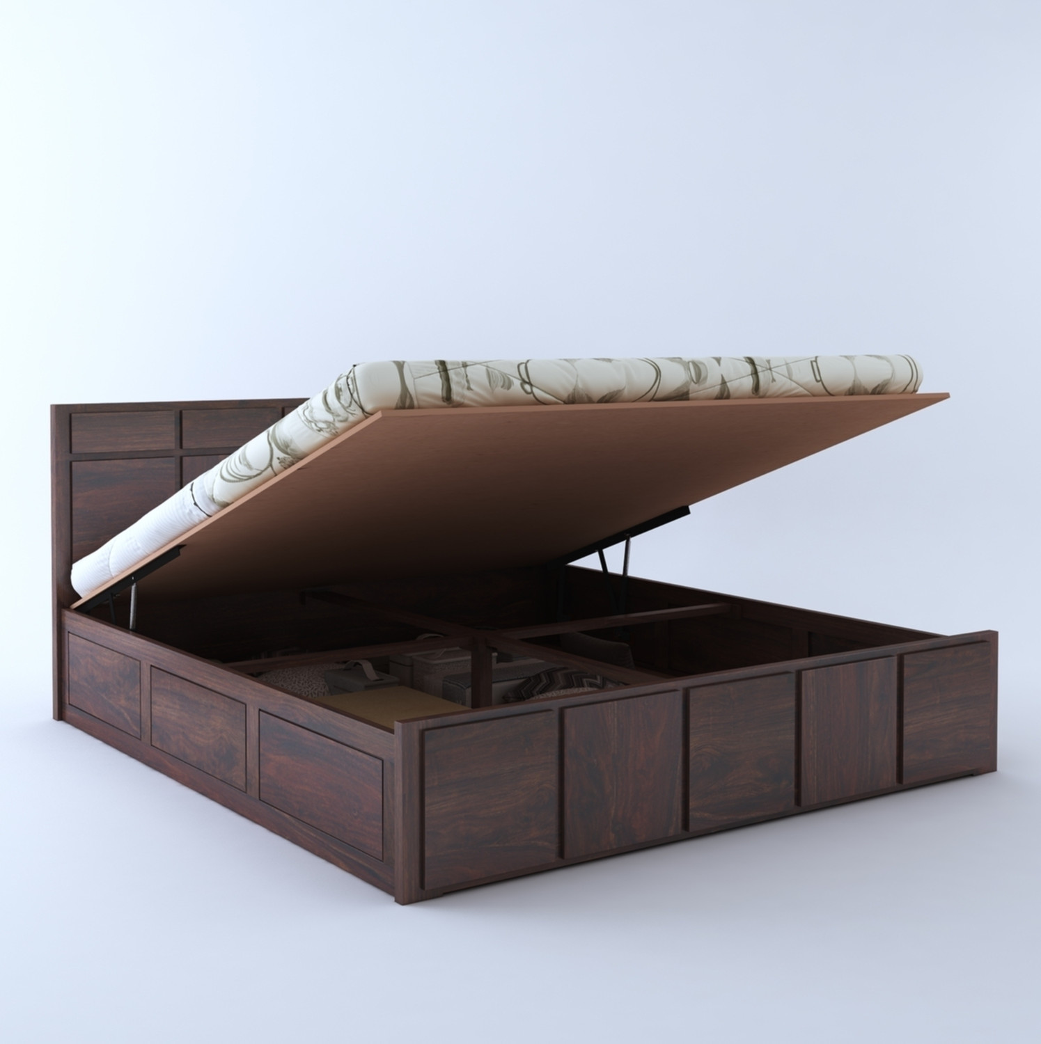 Image of Ganpati Arts Sheesham Wood Double Bed For Bed Room /Guest Room Solid Wood Queen Hydraulic Bed, 206 cm x 163 cm (6.76 ft x 5.35 ft)