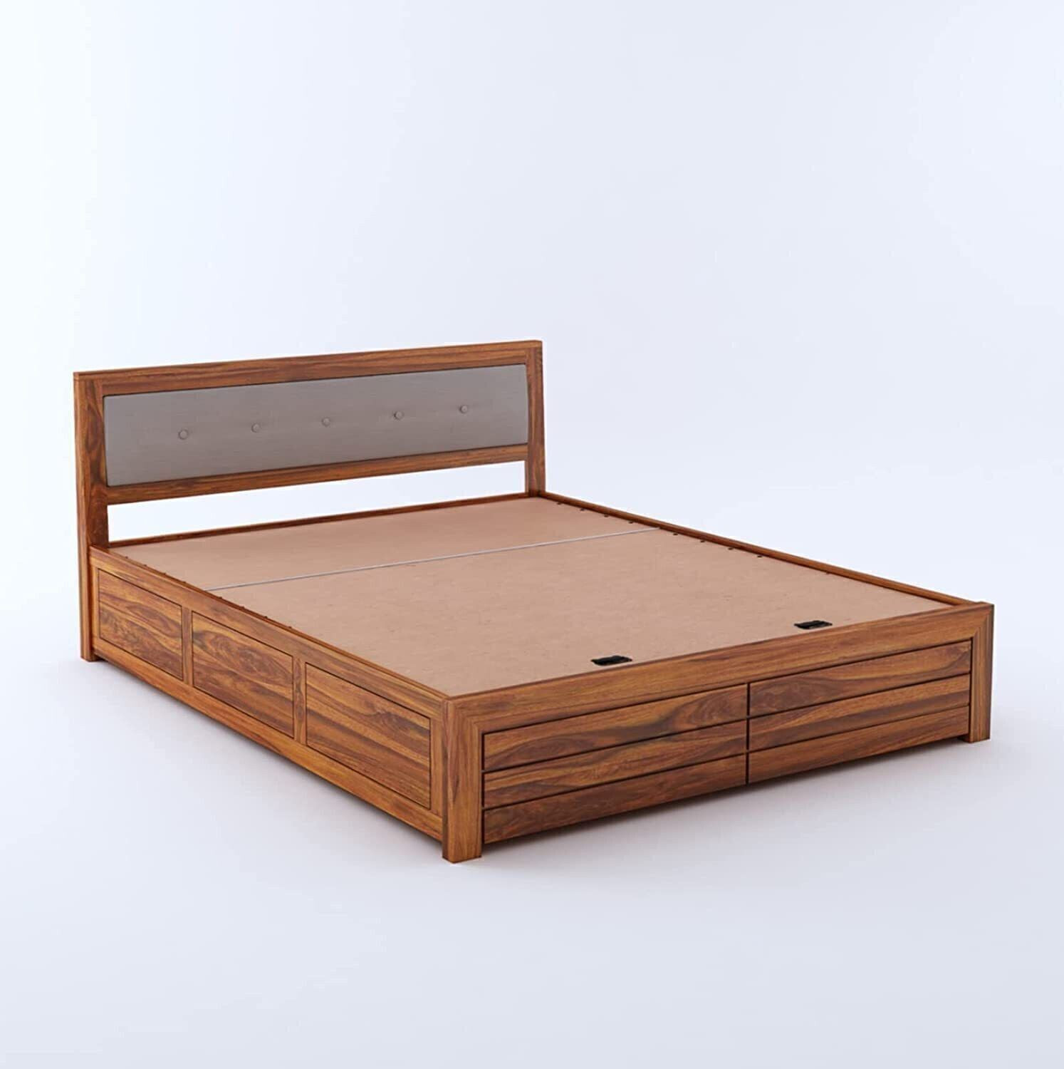 Image of Ganpati Arts Euro Sheesham Wood Bed /Cot With Hydraulic Storage | Solid Wood Queen Hydraulic Bed, 188 cm x 193 cm (6.17 ft x 6.33 ft)