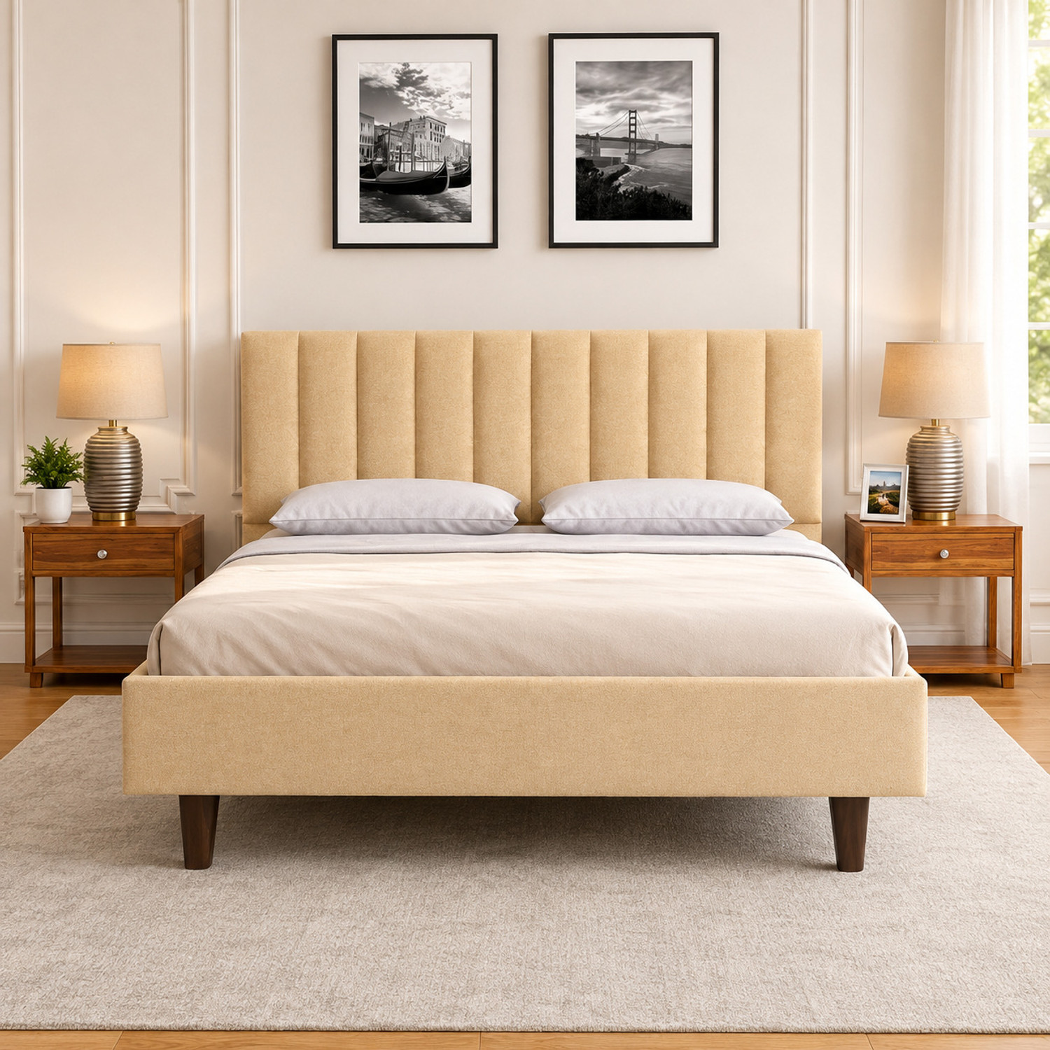 Image of DMKDecor Solid Wood King Bed, 208 cm x 187 cm (6.82 ft x 6.14 ft)