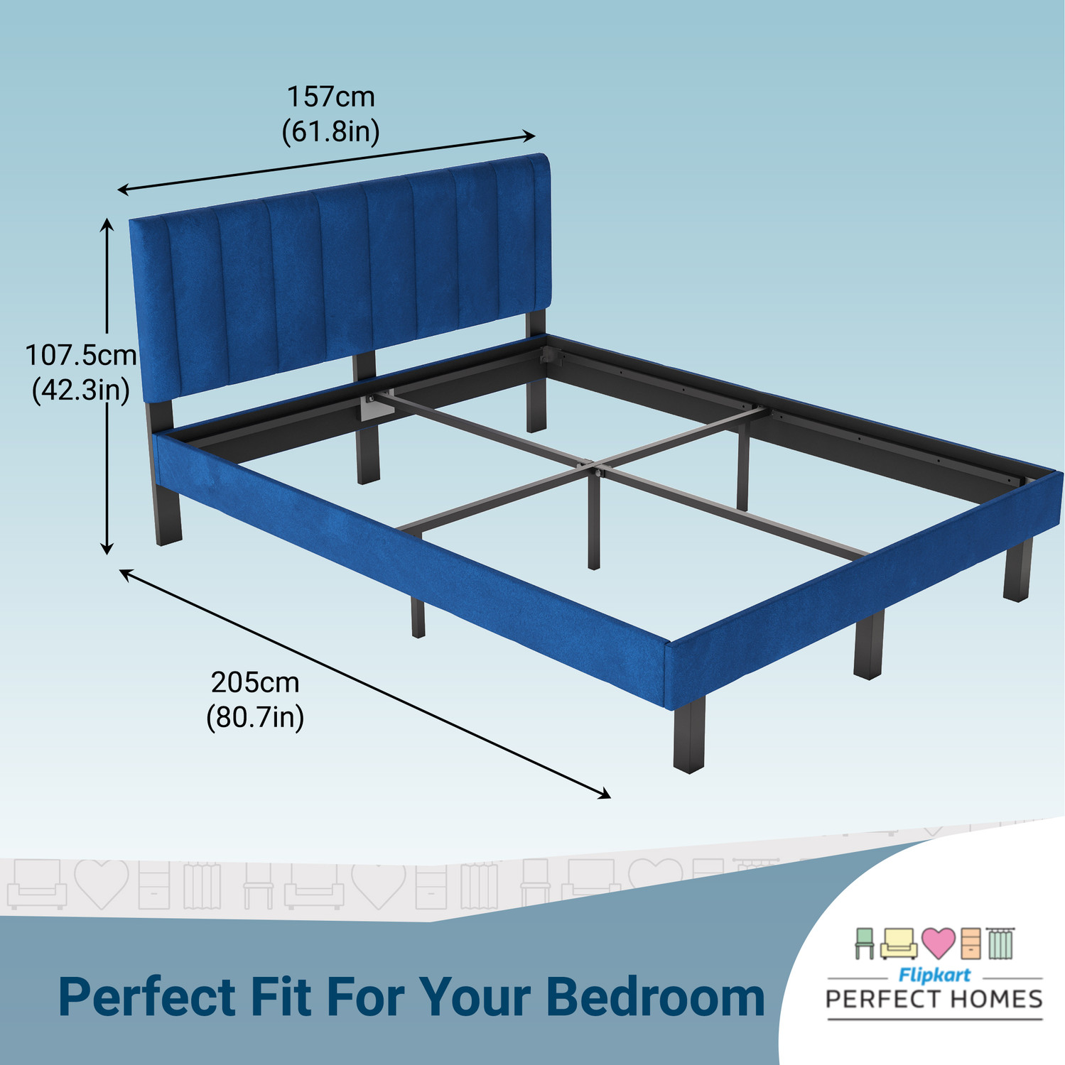 Image of Flipkart Perfect Homes Classic Engineered Wood Queen Bed, 205 cm x 157 cm (6.73 ft x 5.15 ft)