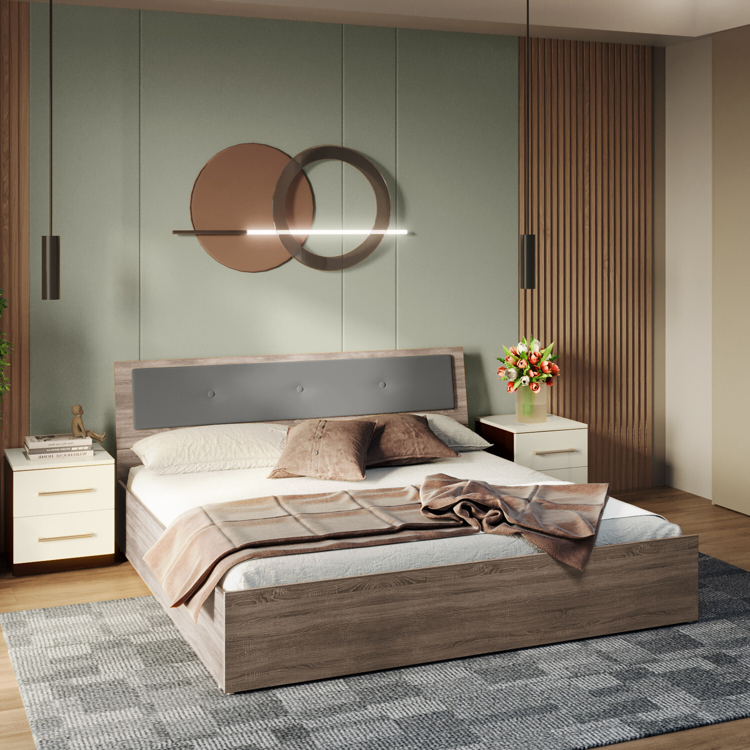Image of Interio by Godrej Stud Engineered Wood King Drawer Bed, 218.2 cm x 186.5 cm (7.16 ft x 6.12 ft)