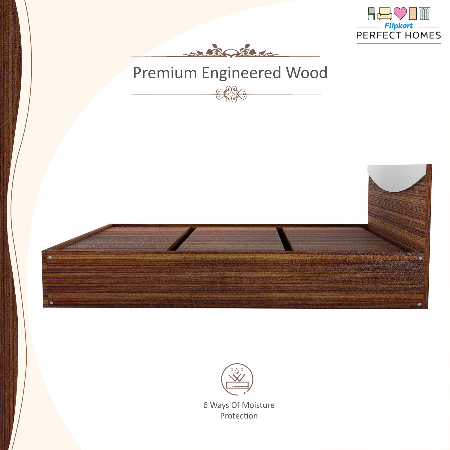Image of Flipkart Perfect Homes Carol Engineered Wood King Bed, 203.5 cm x 190 cm (6.68 ft x 6.23 ft)