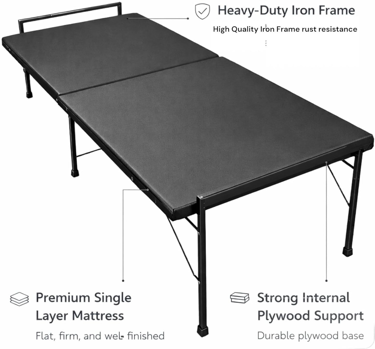 Image of NATTNAK WE TRULY CARES Folding Bed with Metal Frame & Cushioned Mattress | Space Saving Cot 30x72 Inch Metal Single Bed, 182 cm x 76 cm (5.97 ft x 2.49 ft)
