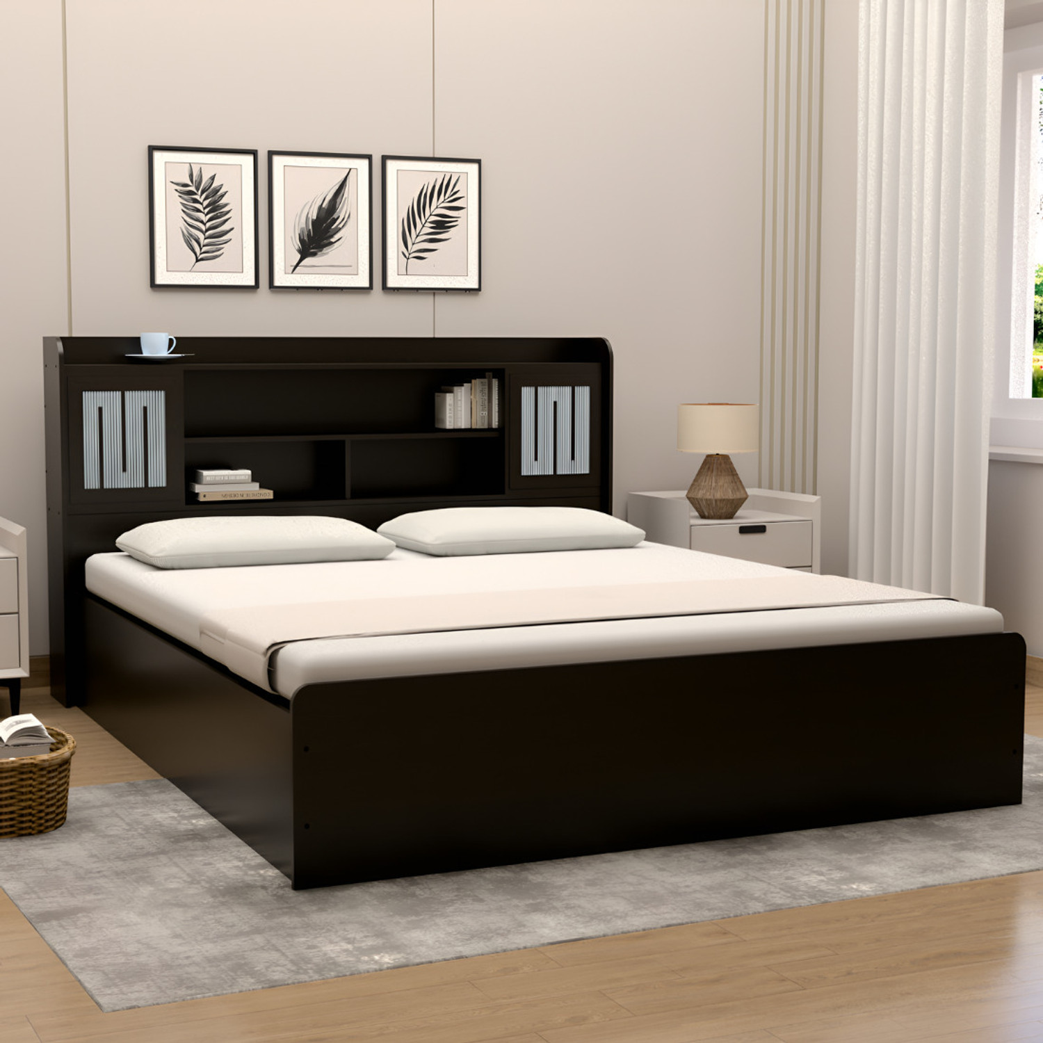 Image of neuspace Amber Queen Size Bed with Headboard & Box Storage Engineered Wood|Polycarbonate| Engineered Wood Queen Box Bed, 221 cm x 163 cm (7.25 ft x 5.35 ft)