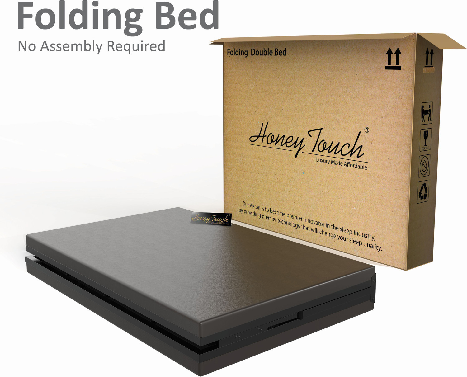 Image of HoneyTouch Jasper Folding Double Bed with Mattress | No Assembly Required | Metal Double Bed, 198 cm x 122 cm (6.5 ft x 4.0 ft)