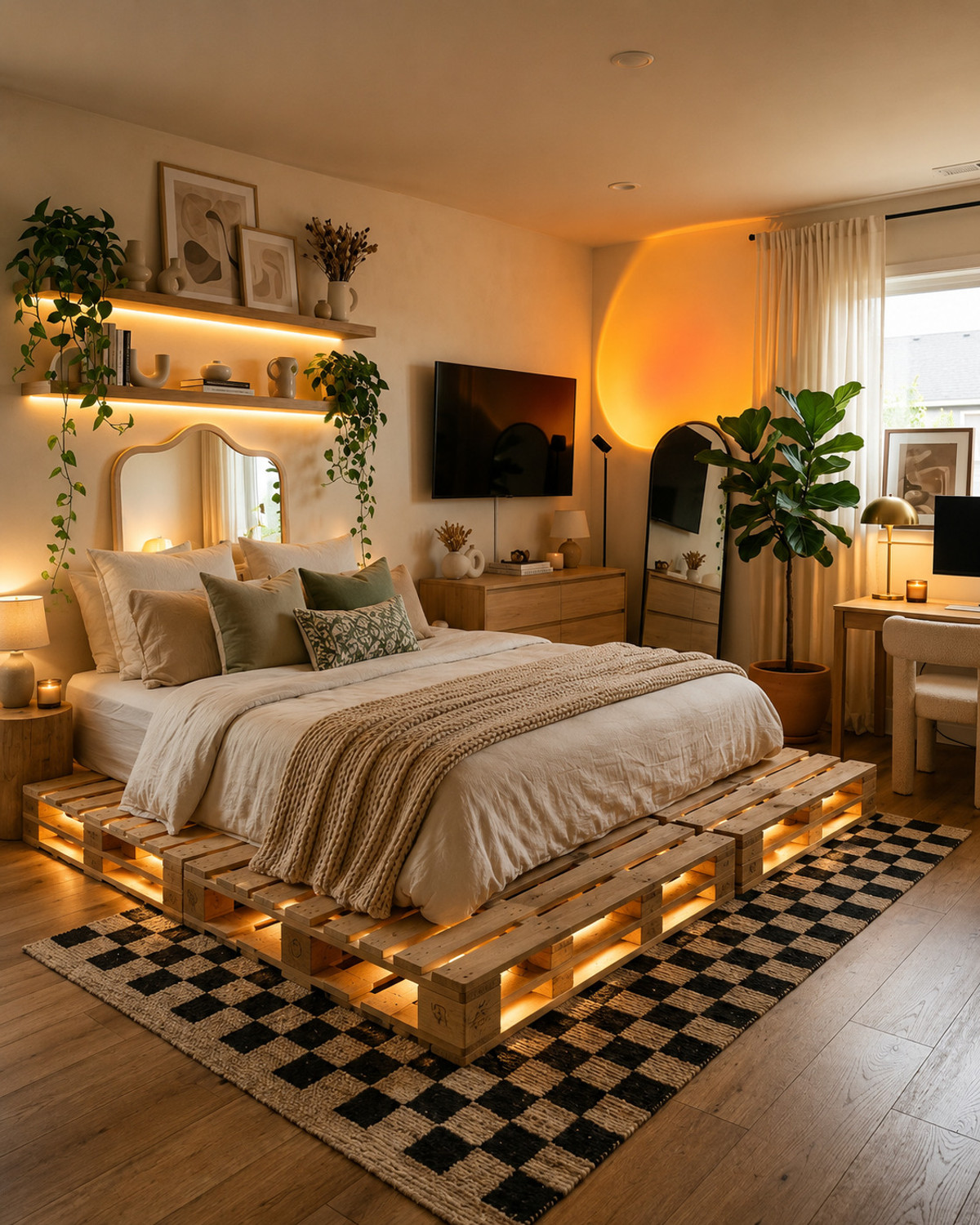 Image of Knowk knock Beautiful Nordic 4x6 ft Pine Wood Pallet Bed Rustic Modern Wooden Furniture Solid Wood Double Bed, 183 cm x 122 cm (6.0 ft x 4.0 ft)