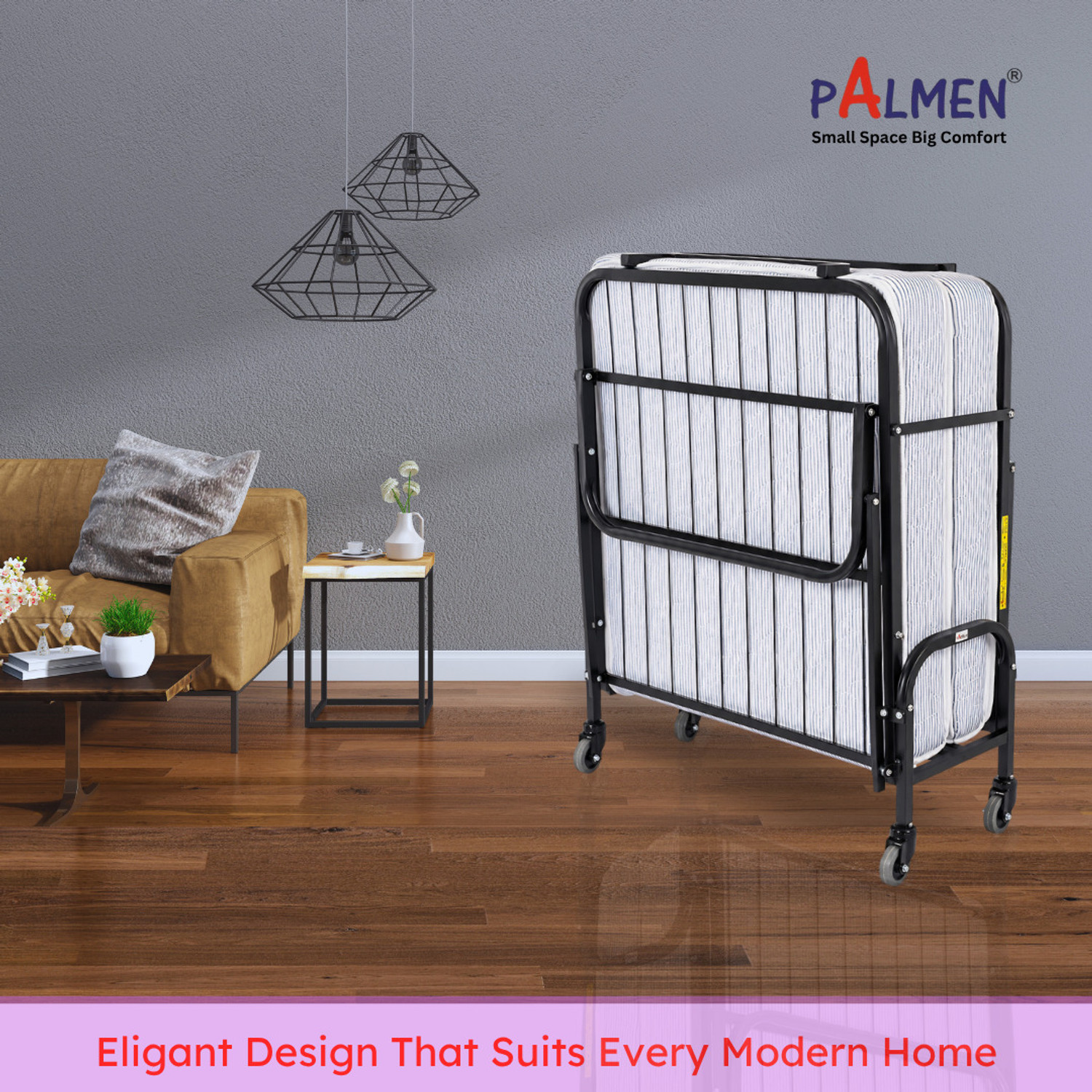 Image of Palmen Vento Folding Rollaway with 6 inches Foam Mattress Metal Single Bed, 190 cm x 91 cm (6.23 ft x 2.99 ft)