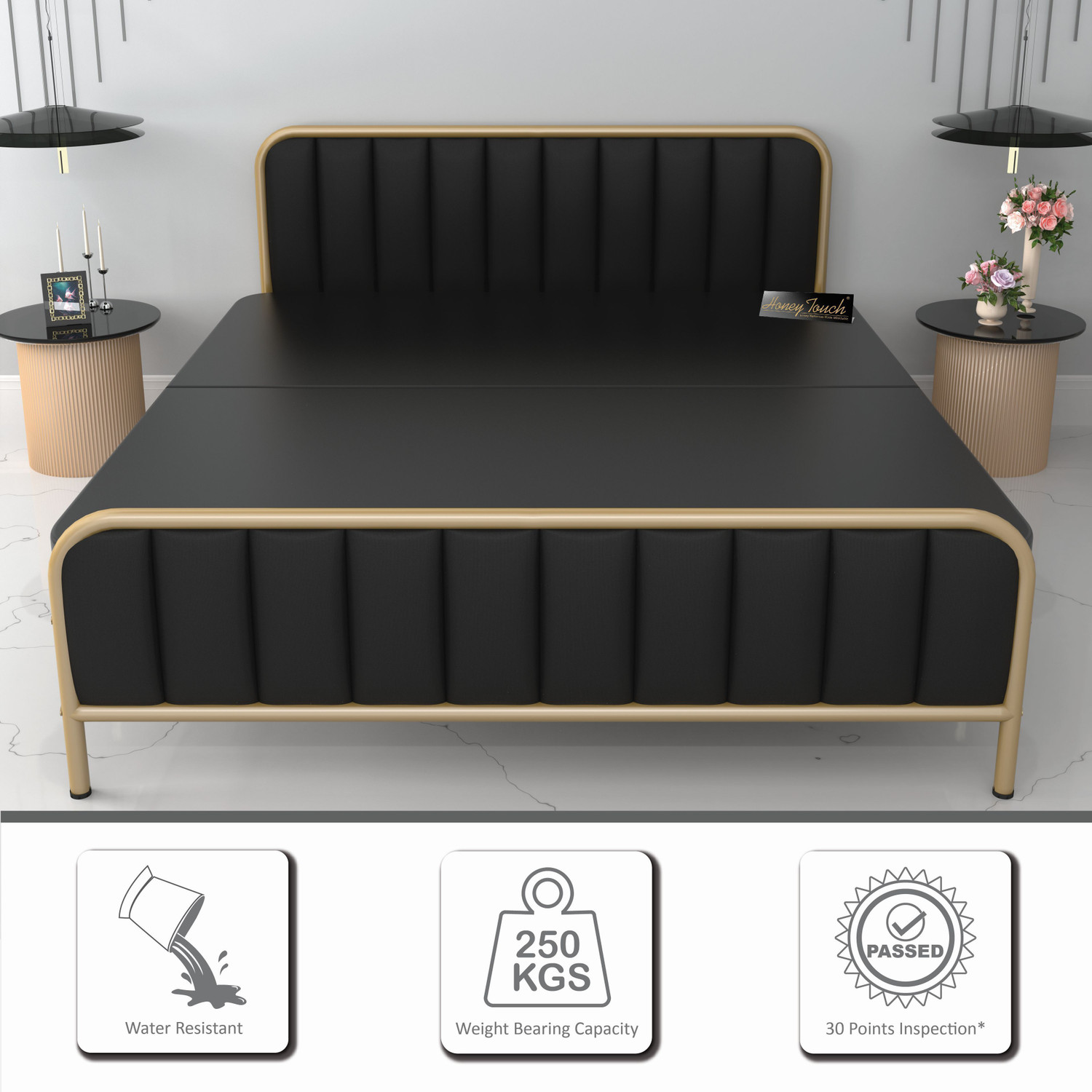 Image of HoneyTouch Boston Queen Size Bed with Mattress Folding Bed |No Assembly Required| Metal Queen Bed, 200 cm x 152 cm (6.56 ft x 4.99 ft)