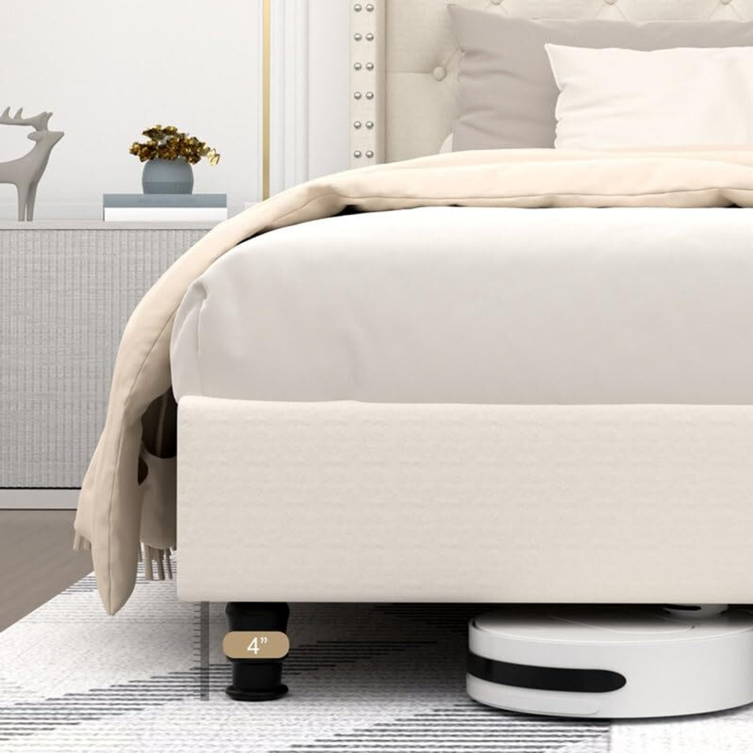 Image of Taskwood Furniture Fabric King Size Bed With Diamond Line Headboard Without Storage For Bedroom Engineered Wood King Bed, 211 cm x 190 cm (6.92 ft x 6.23 ft)