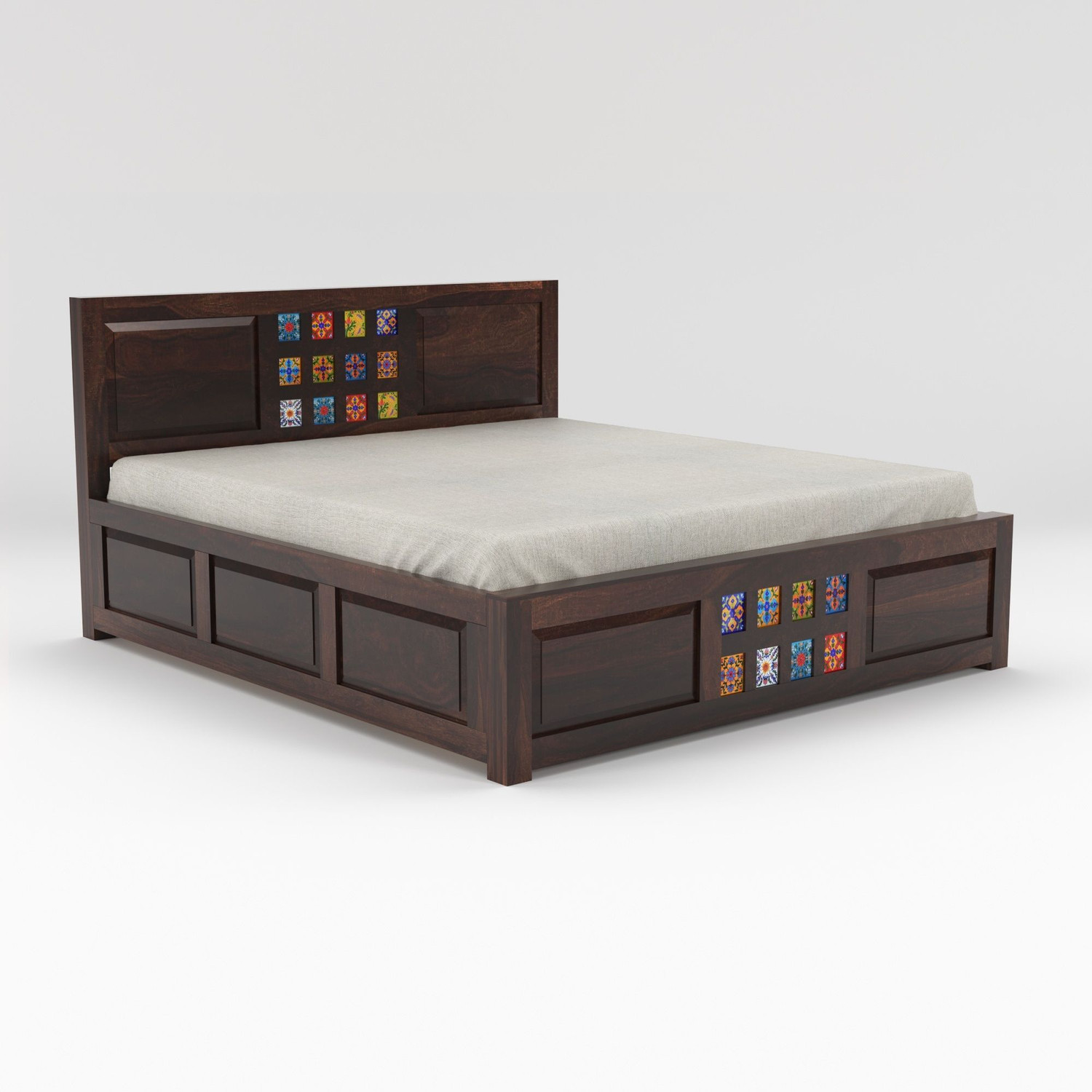 Image of BHAGWATI ART Solid Sheesham Wood King Size For Bedroom / Hotel | Solid Wood King Box Bed Solid Wood King Box Bed, 213.36 cm x 187.96 cm (7.0 ft x 6.17 ft)