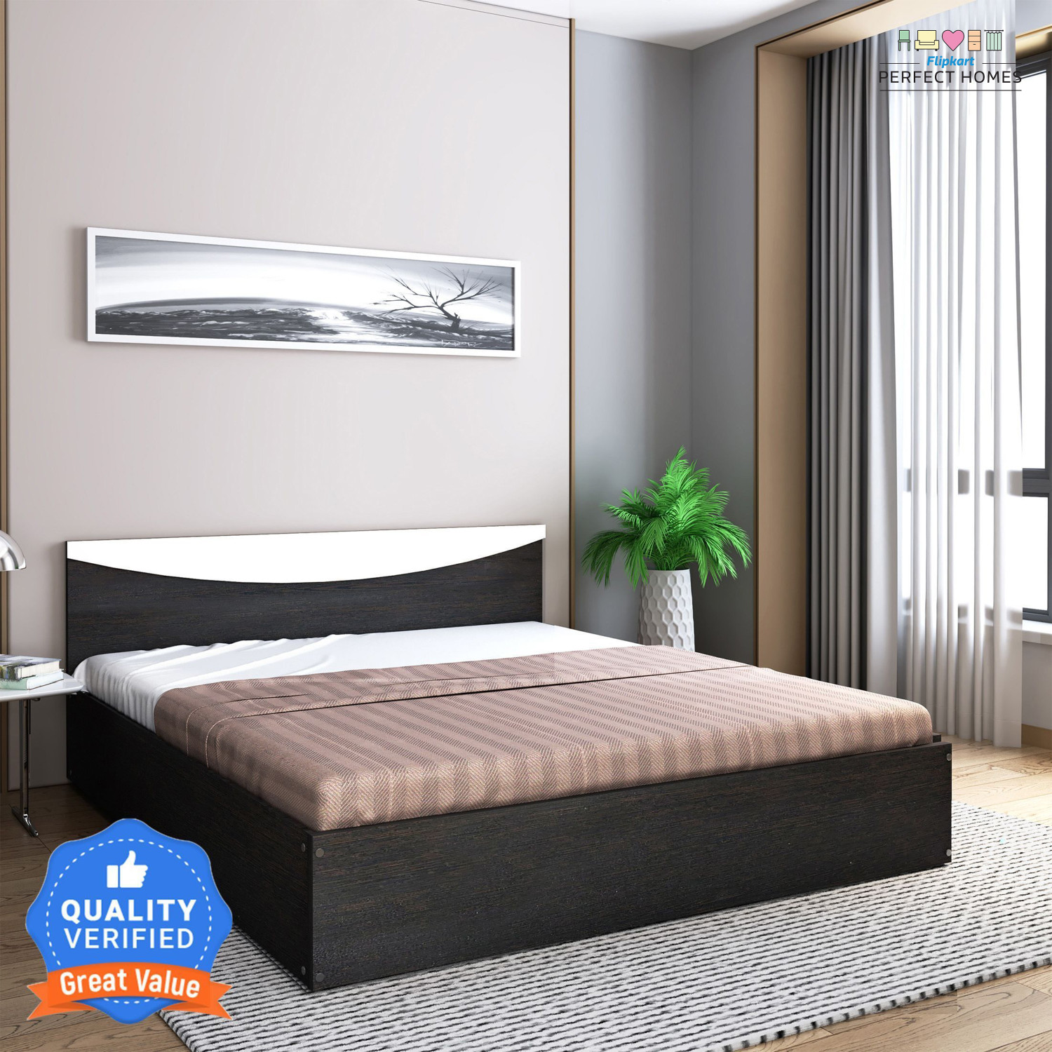 Image of Flipkart Perfect Homes Carol Engineered Wood Queen Bed, 203.5 cm x 159.5 cm (6.68 ft x 5.23 ft)