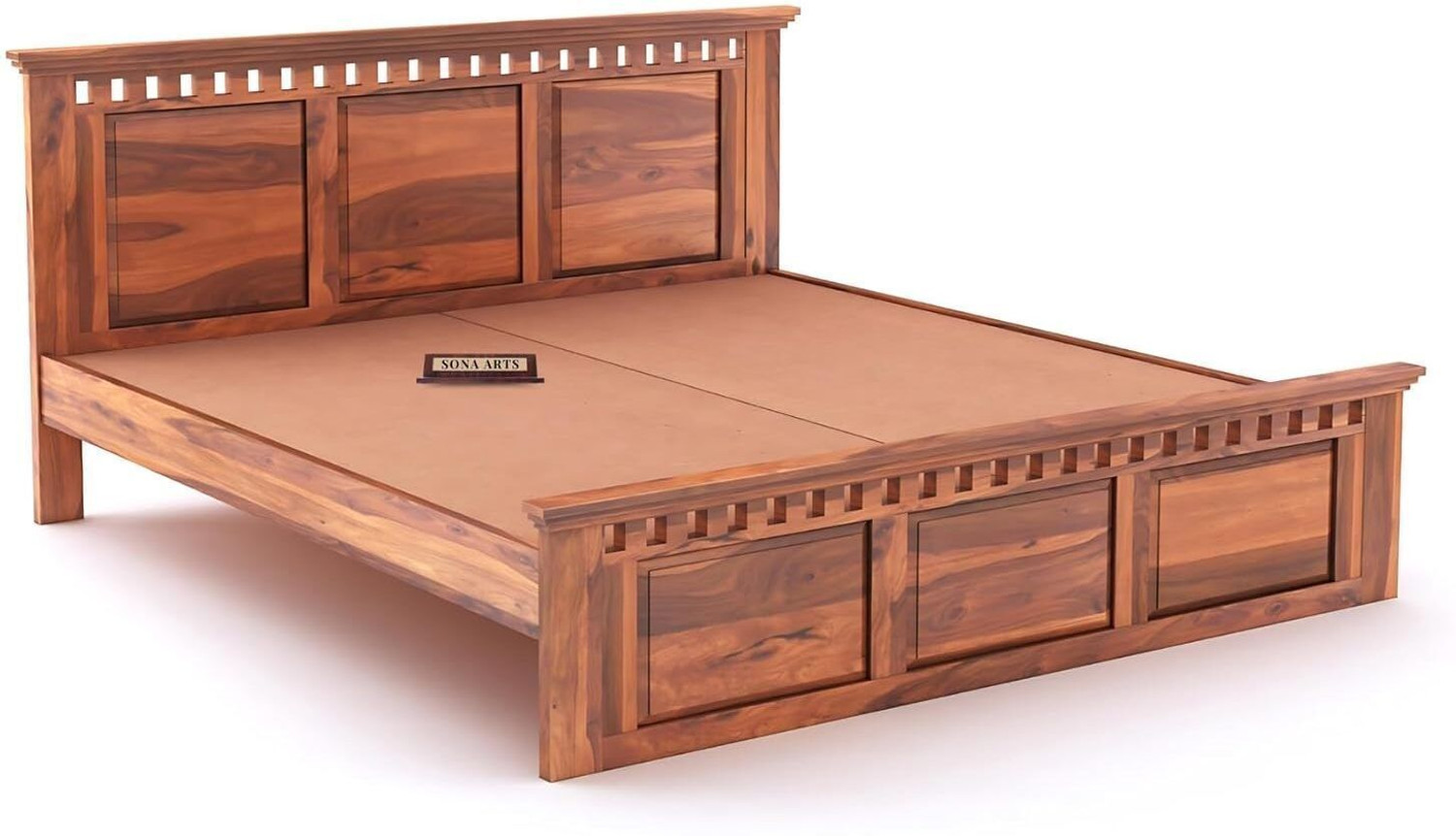 Image of SONA ART & CRAFTS Kuber Sheesham Wood Queen Size Bed Without Storage Solid Wood Queen Bed, 208 cm x 160 cm (6.82 ft x 5.25 ft)