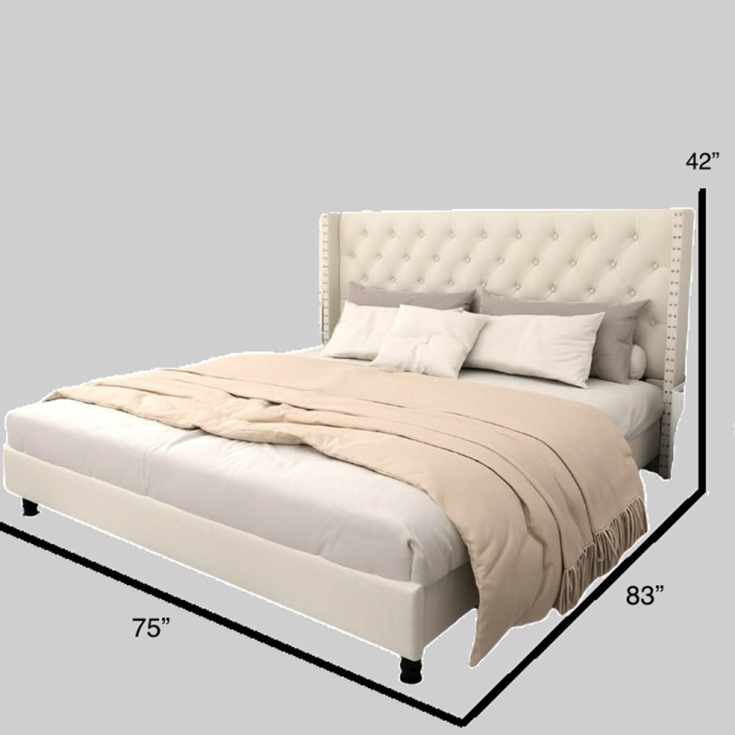 Image of Taskwood Furniture Fabric King Size Bed With Diamond Line Headboard Without Storage For Bedroom Engineered Wood King Bed, 211 cm x 190 cm (6.92 ft x 6.23 ft)