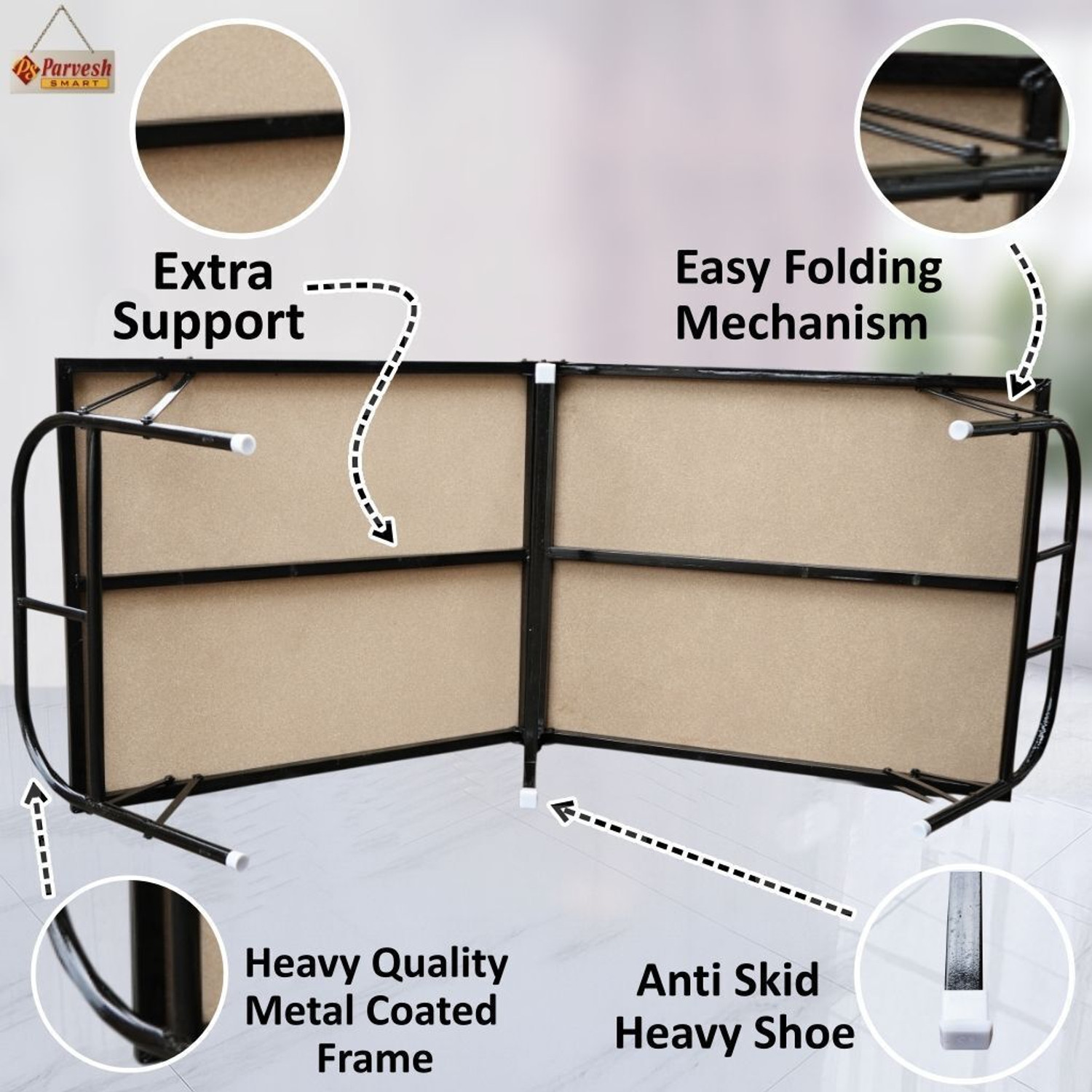 Image of PS PARVESH SMART MDF wood Bed Metal Single Bed, 181 cm x 92 cm (5.94 ft x 3.02 ft)