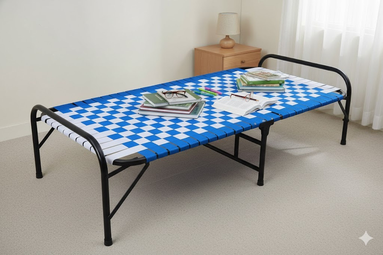 Image of Malik Enterprises BLUE ARTICLE 3X6 Metal Single Bed, 182 cm x 76 cm (5.97 ft x 2.49 ft)