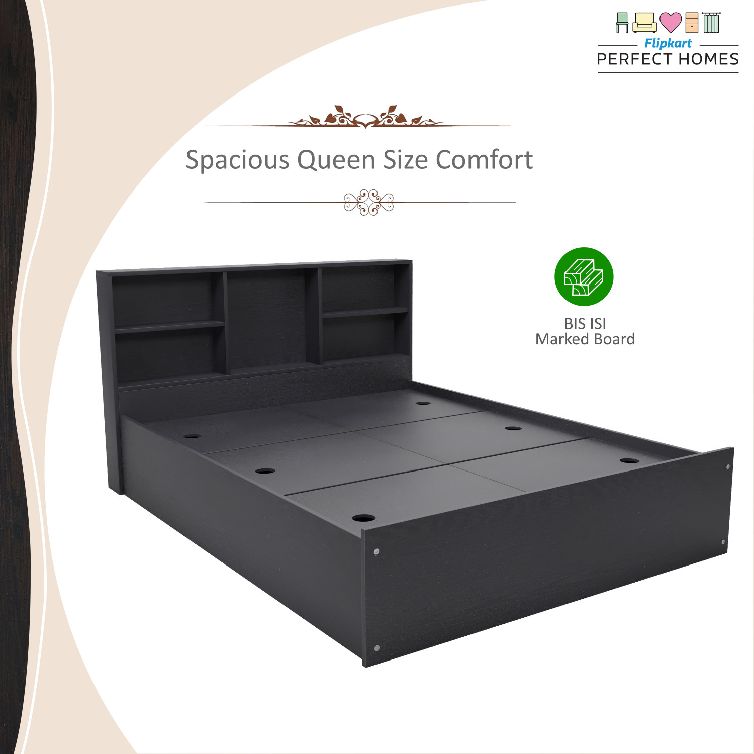 Image of Flipkart Perfect Homes Opus Engineered Wood Queen Box Bed, 213 cm x 162.3 cm (6.99 ft x 5.32 ft)