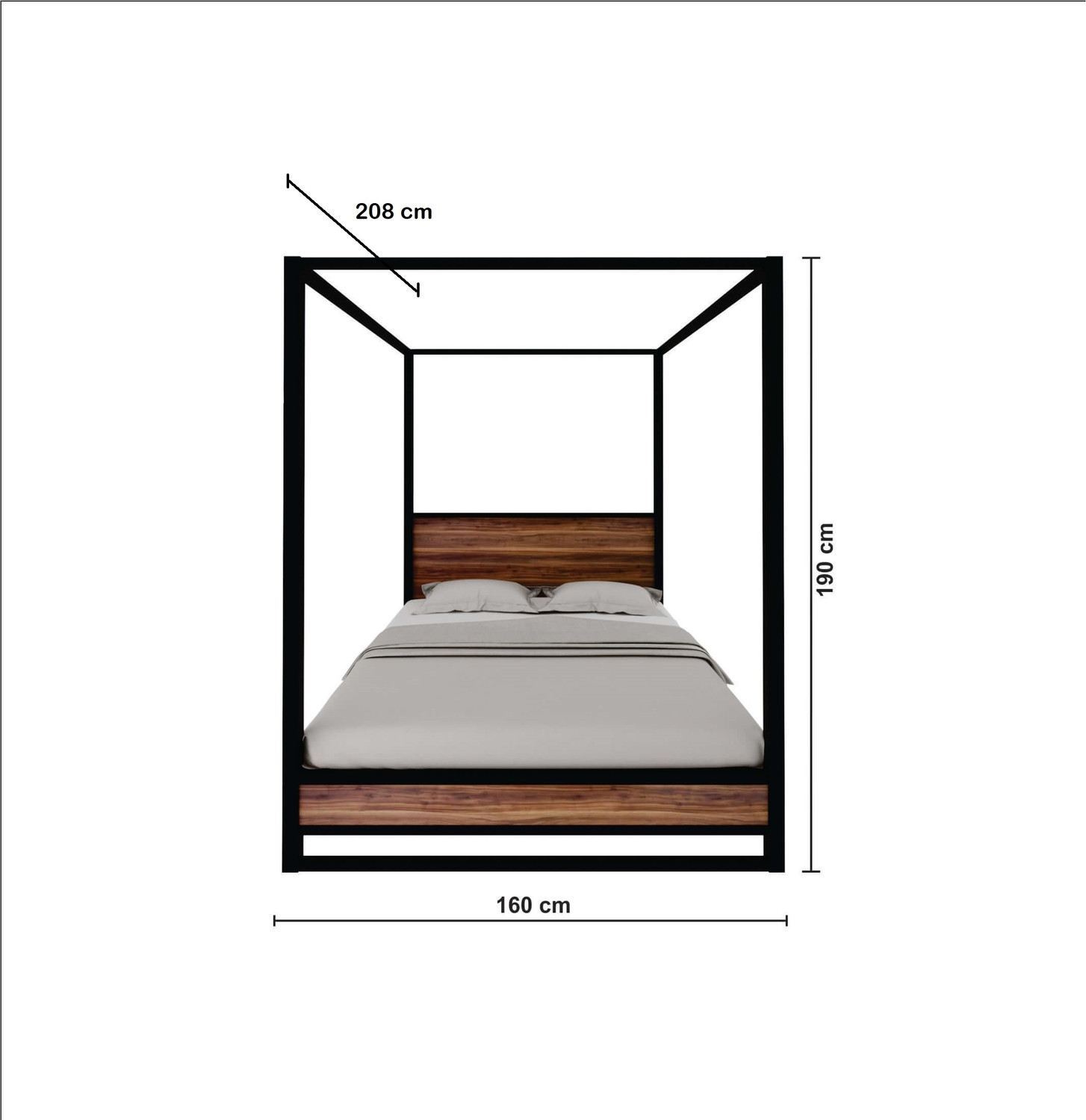 Image of homdec Gemini Four-Poster Canopy Metal Queen Bed, 208 cm x 160 cm (6.82 ft x 5.25 ft)