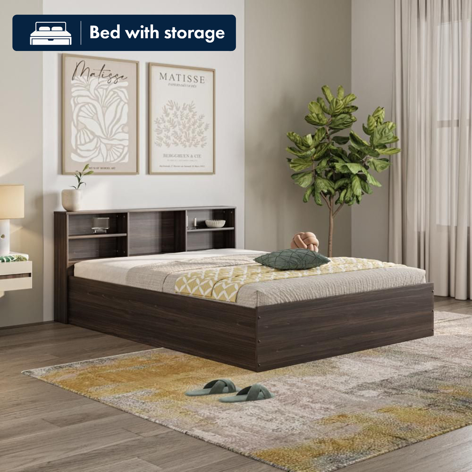 Image of Wakefit Petra Engineered Wood Queen Box Bed, 217 cm x 158.4 cm (7.12 ft x 5.2 ft)