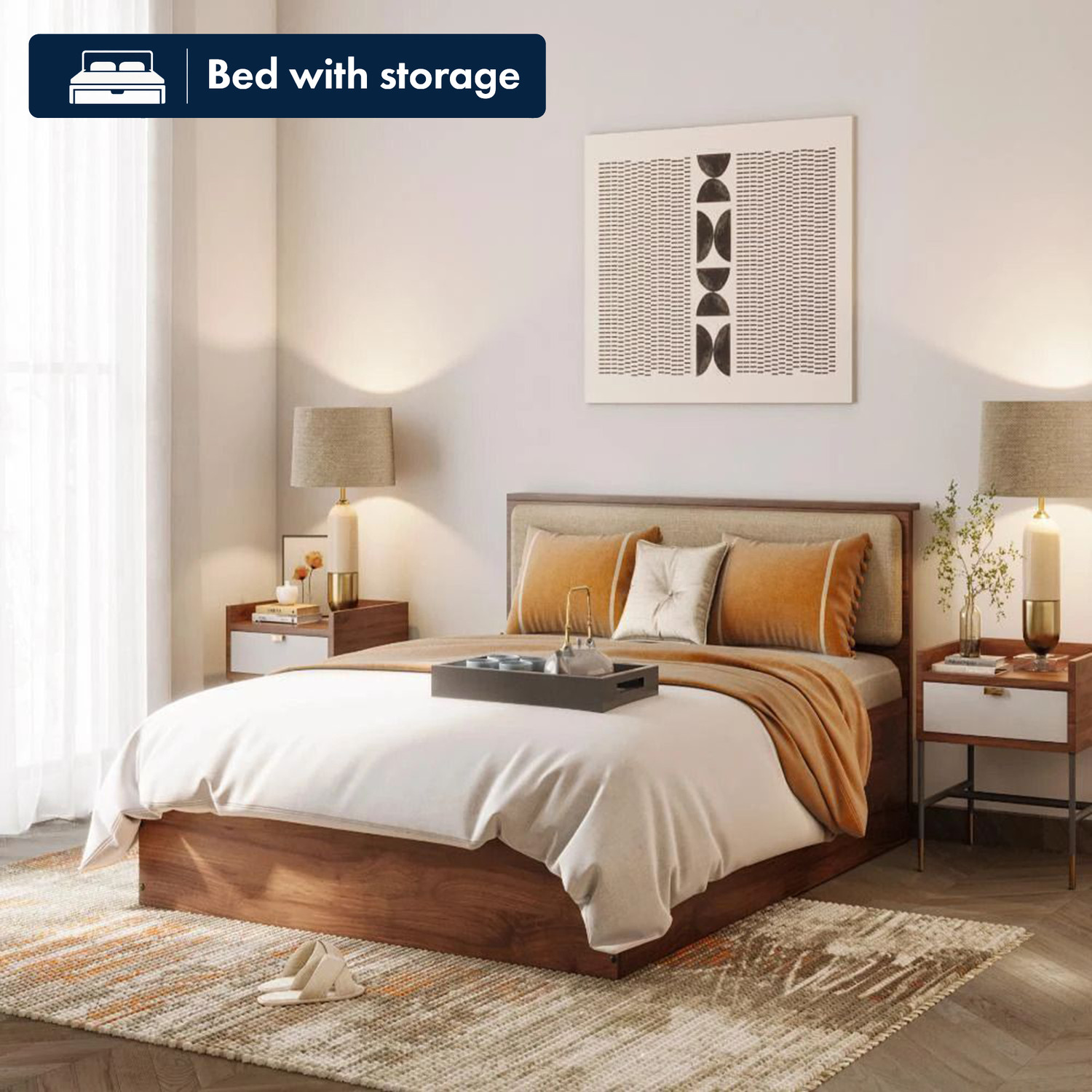 Image of Wakefit Taurus Bed Engineered Wood Queen Box Bed, 210 cm x 160 cm (6.89 ft x 5.25 ft)