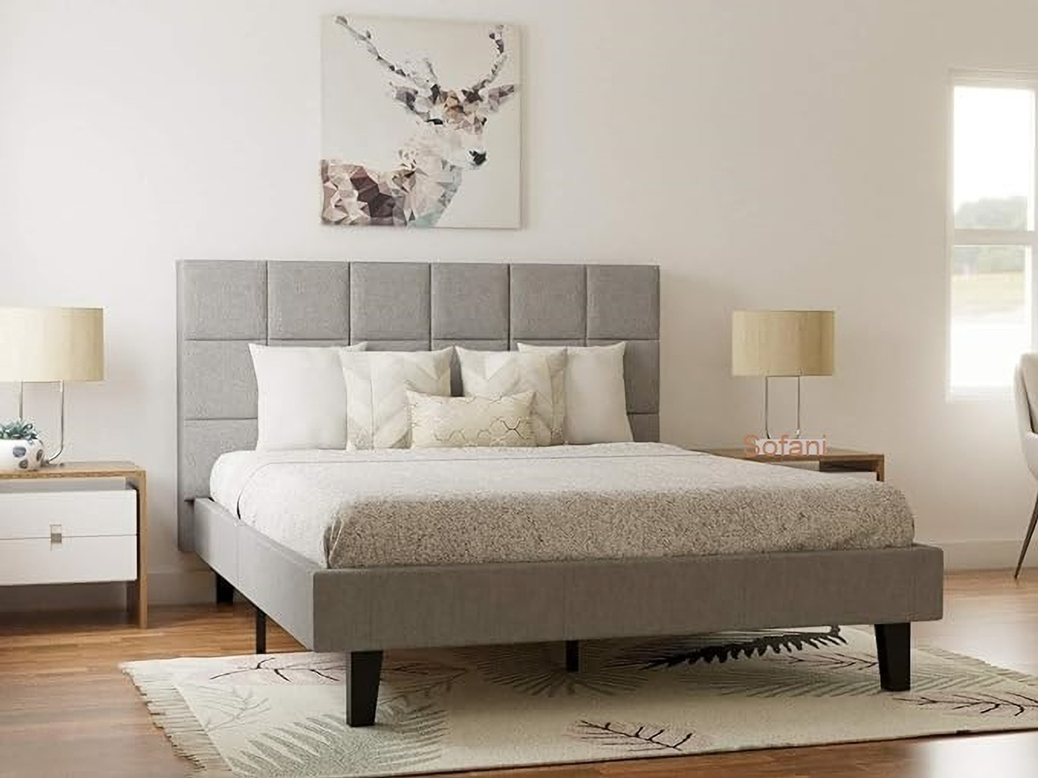 Image of Flipkart Perfect Homes Rich look Queen Upholstered Platform Bed for Bedroom , Kids Bedroom Engineered Wood Queen Bed, 205 cm x 157 cm (6.73 ft x 5.15 ft)