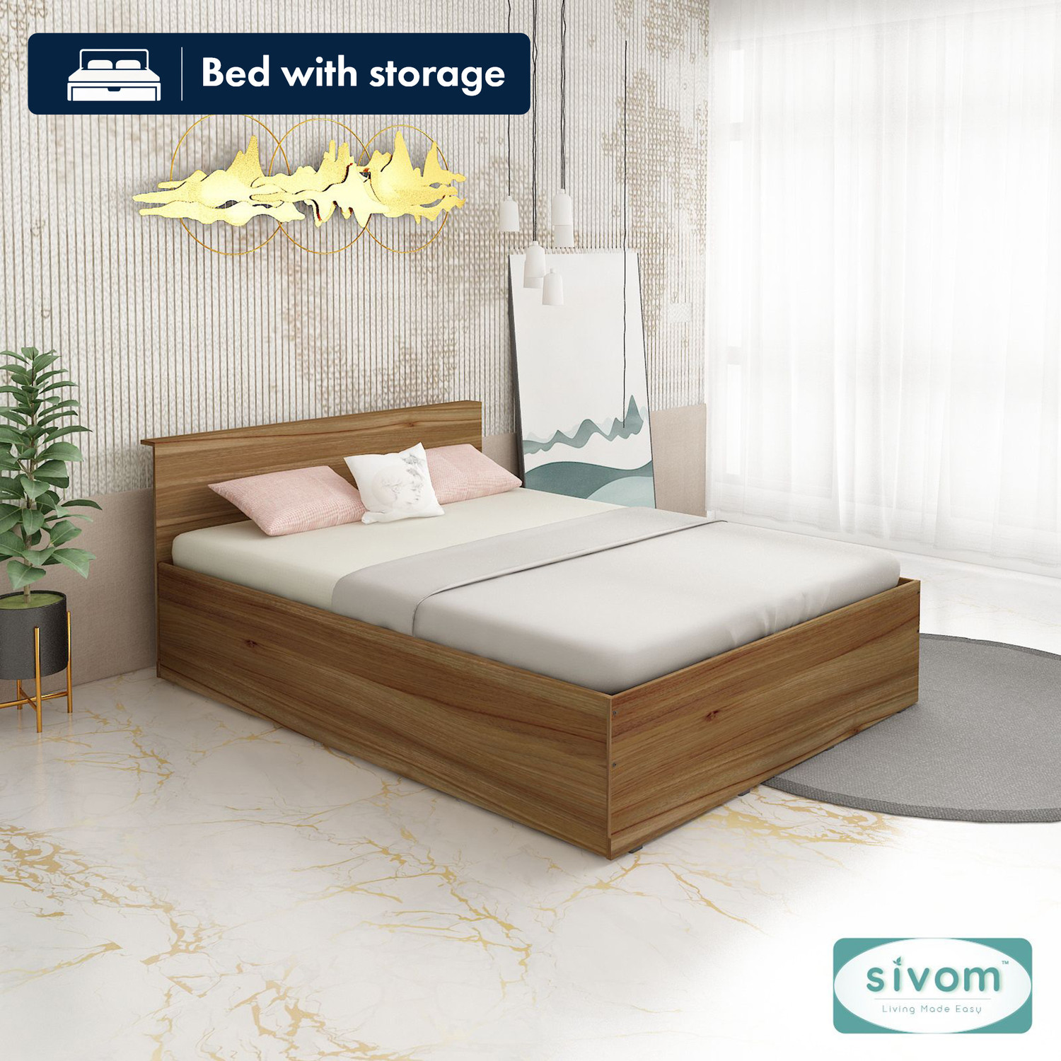 Image of SIVOM Sleepy Queen Engineered Wood Queen Box Bed, 211 cm x 157 cm (6.92 ft x 5.15 ft)