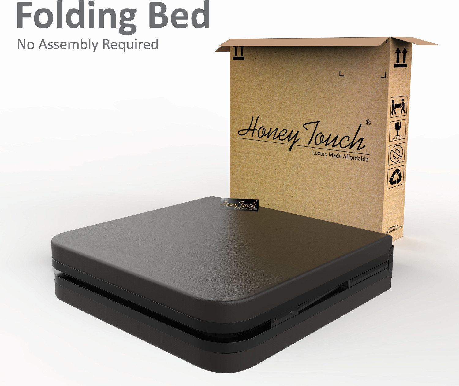Image of HoneyTouch Nova Folding Bed Single with Mattress| No Assembly Required | Metal Single Bed, 190 cm x 91 cm (6.23 ft x 2.99 ft)