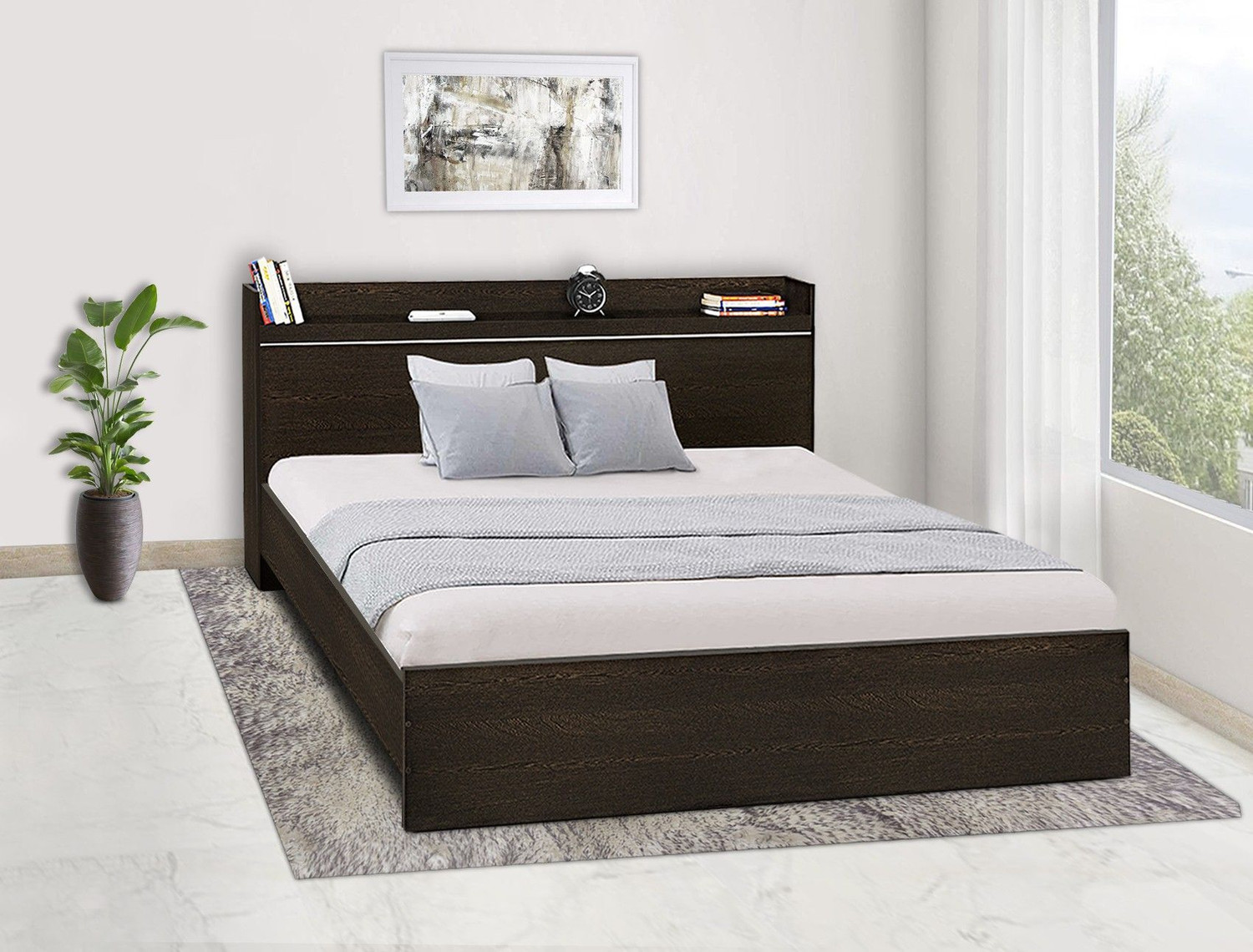 Image of Delite Kom Plum Engineered Wood King Bed, 220.8 cm x 190.2 cm (7.24 ft x 6.24 ft)