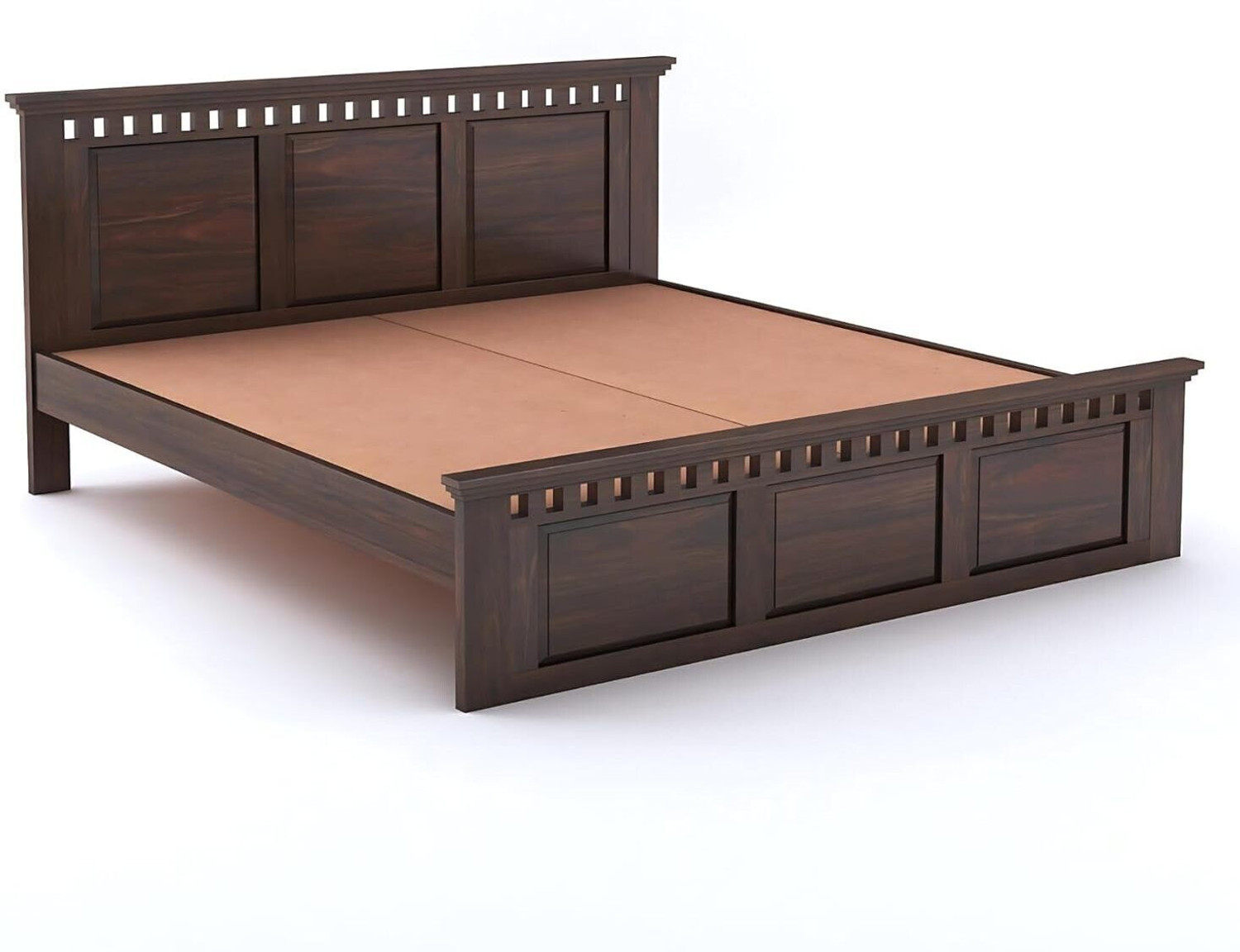 Image of SONA ART & CRAFTS Kuber Sheesham Wood Queen Size Bed Without Storage Solid Wood Queen Bed, 208 cm x 160 cm (6.82 ft x 5.25 ft)