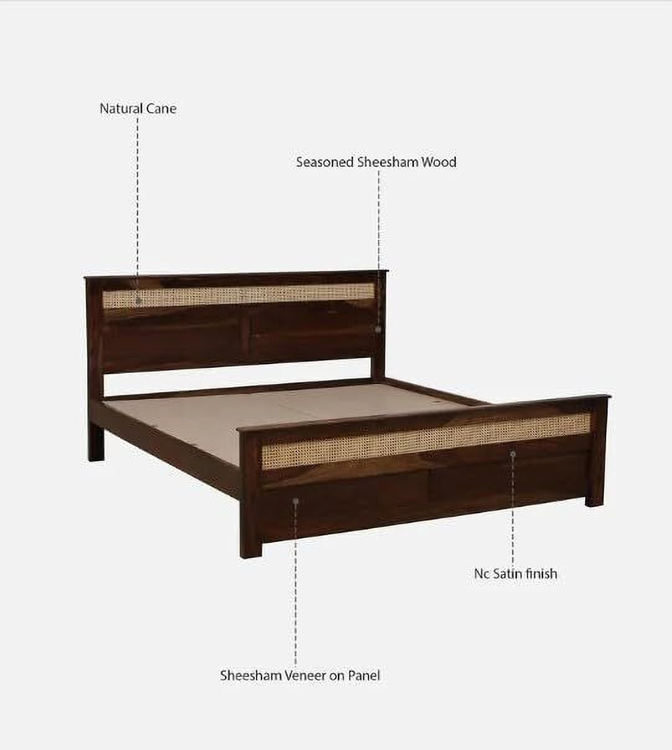 Image of NOBLE ART Solid Sheesham Wood Rattan Design King Size Bed Solid Wood King Bed, 207 cm x 191 cm (6.79 ft x 6.27 ft) (Finish Color - Provisional Teak, Delivery Condition - DIY(Do-It-Yourself))