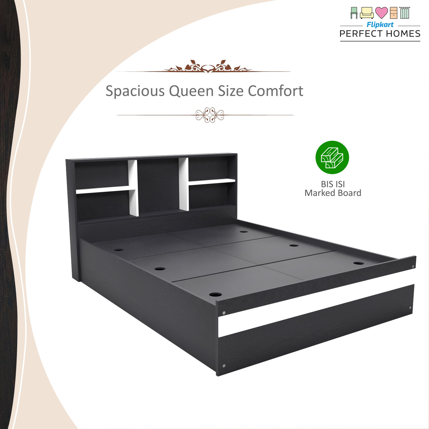Image of Flipkart Perfect Homes Opus Engineered Wood Queen Box Bed, 213 cm x 162.3 cm (6.99 ft x 5.32 ft)