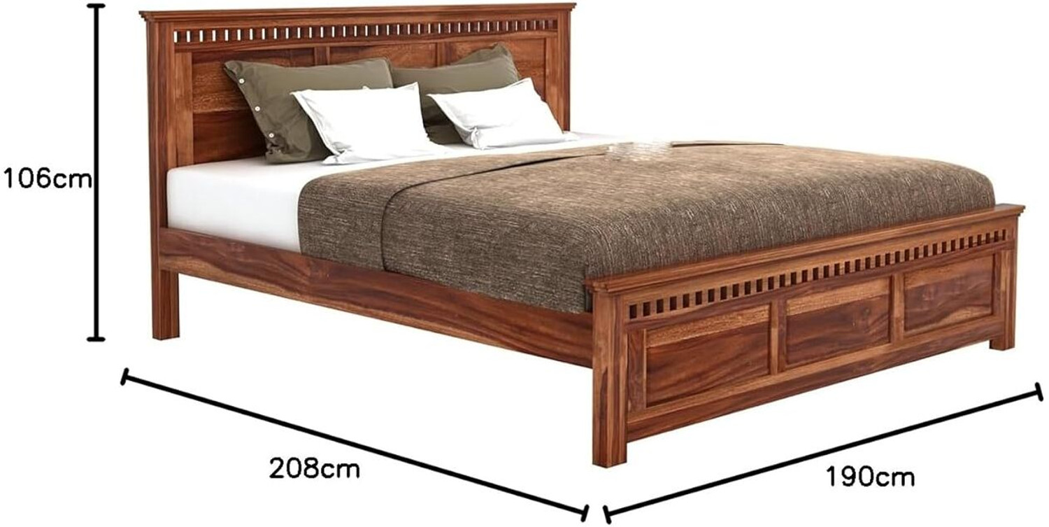 Image of Bedroots Pure Sheesham King Size Bed Solid Wood King Bed, 208 cm x 190 cm (6.82 ft x 6.23 ft)