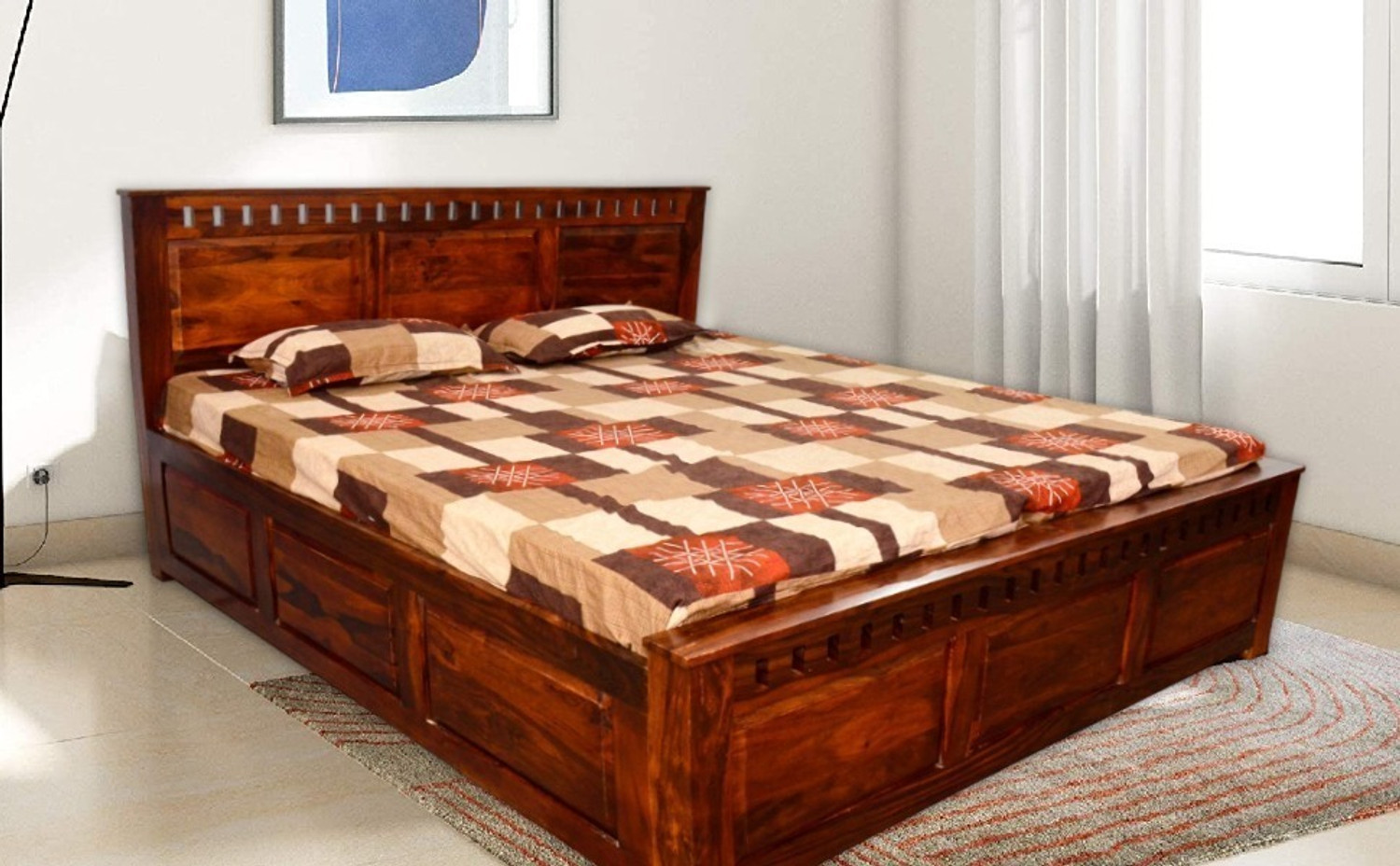 Image of Divine Arts Sheesham Wood King Size Double Bed with Storage Box for Living Room, Bed Room Solid Wood King Box Bed, 218 cm x 192 cm (7.15 ft x 6.3 ft)
